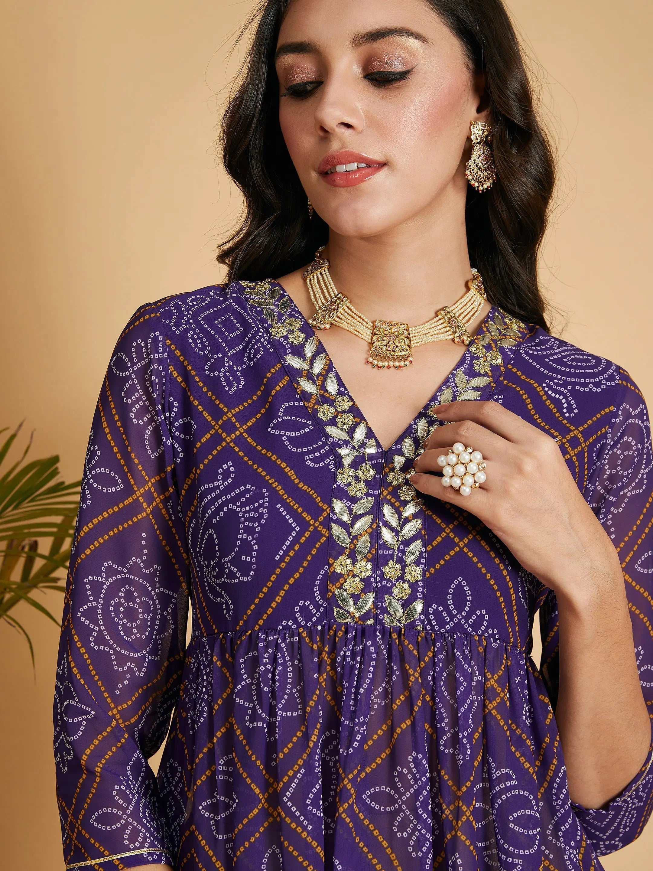 Bandhej Wrap Peplum Top - Women's Western Clothing | Purple