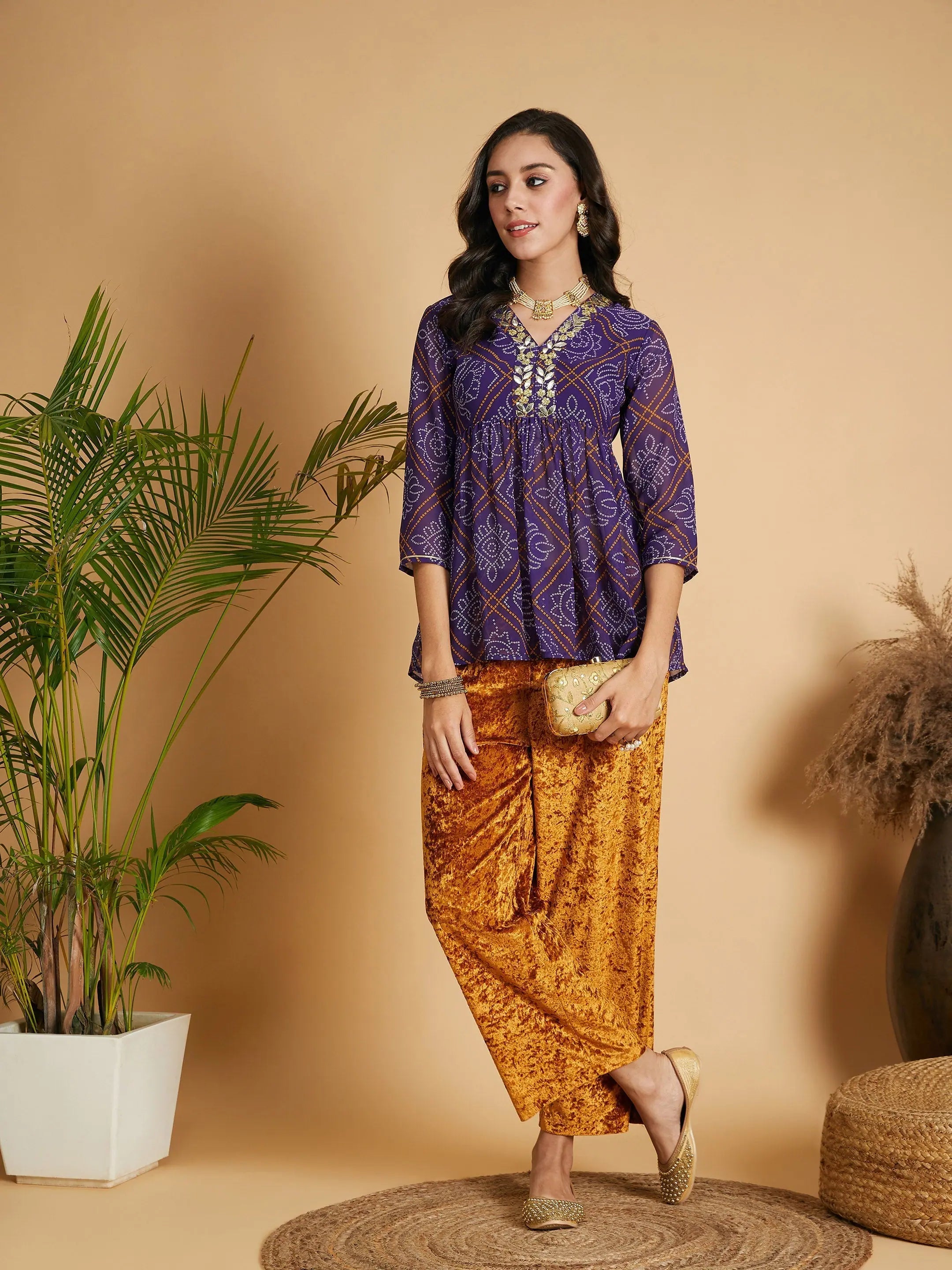 Bandhej Wrap Peplum Top - Women's Western Clothing | Purple