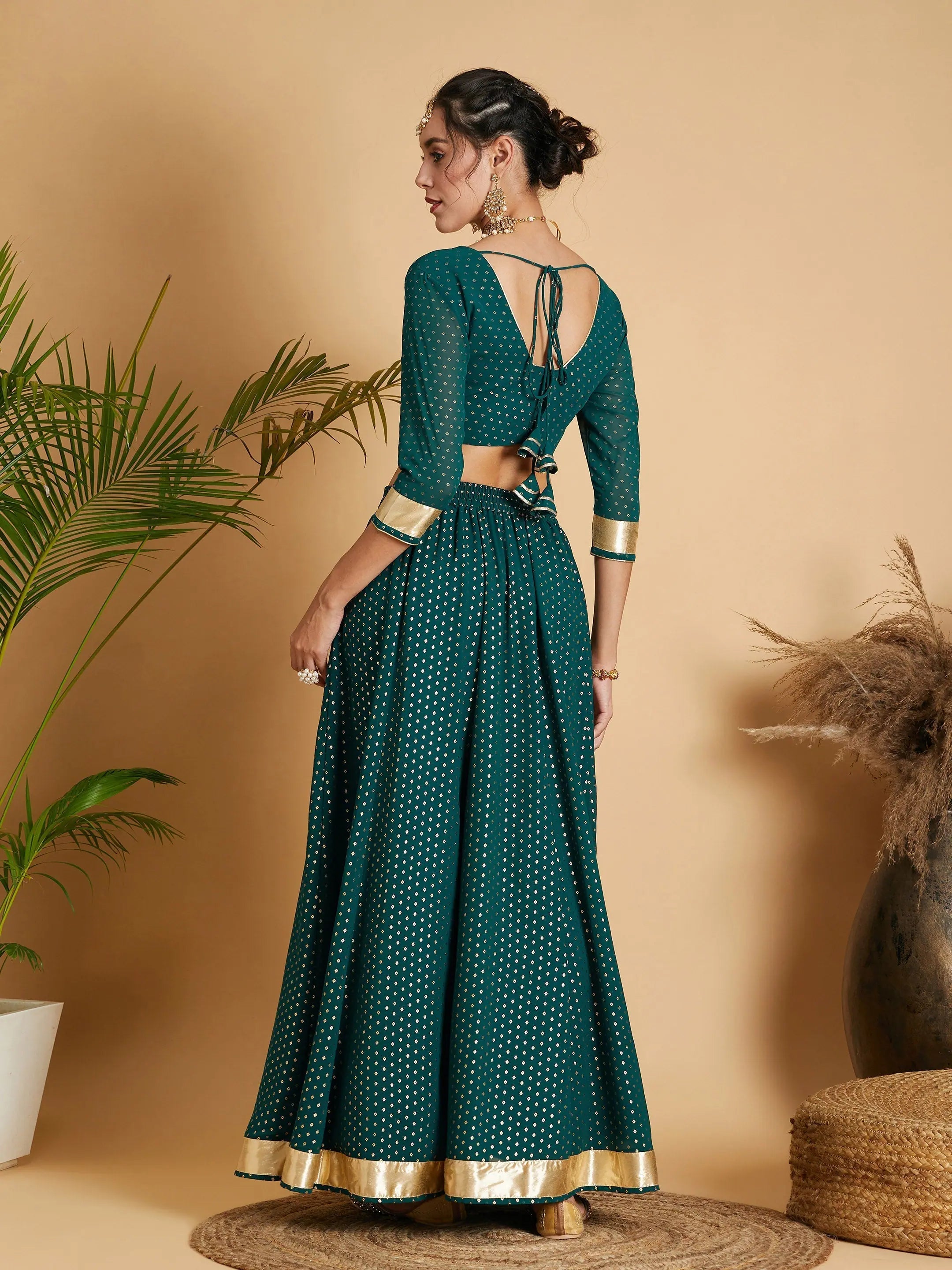 Emerald Anarkali Skirt & Crop Top - Designer Lehenga, Party Wear