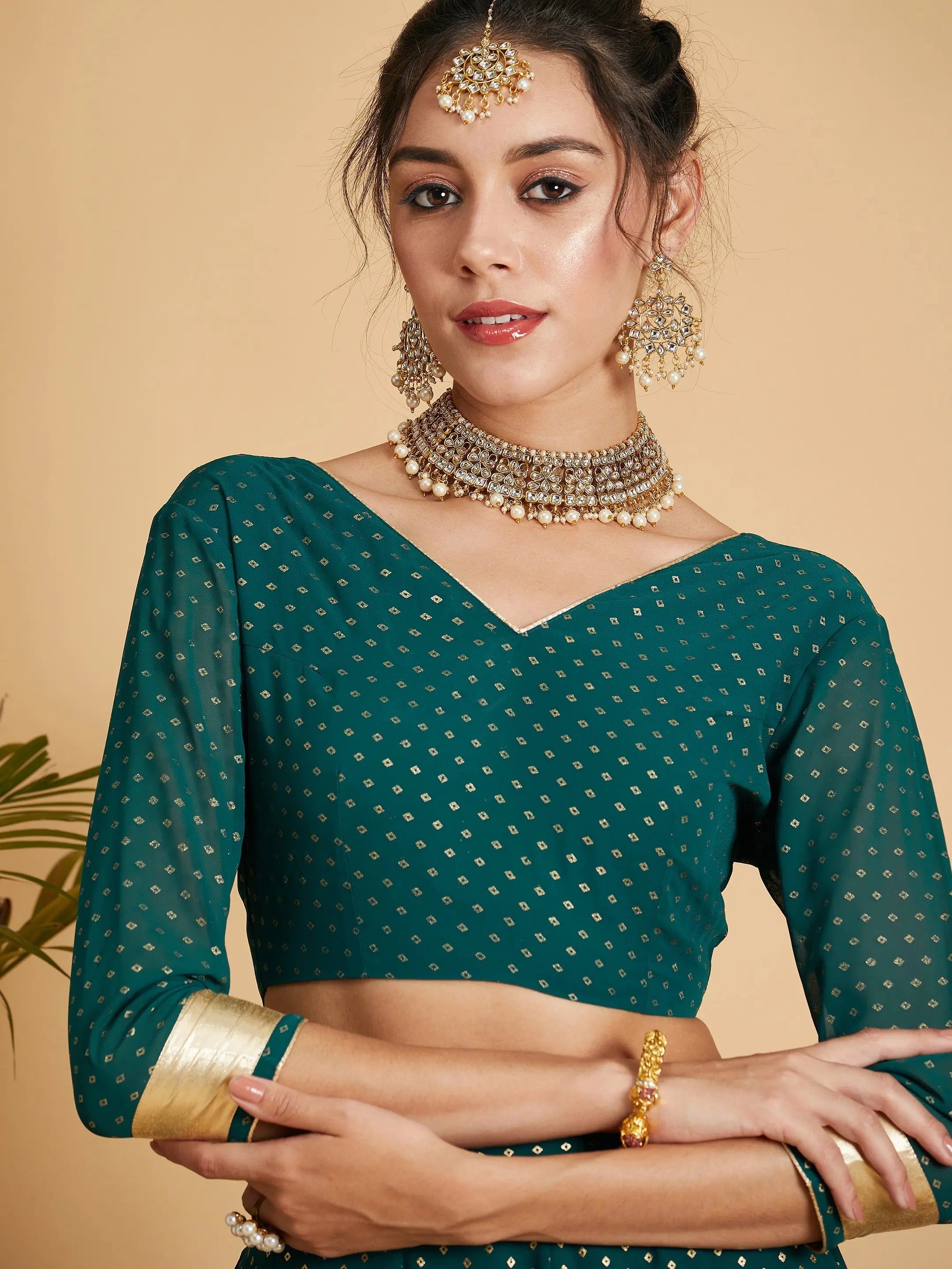 Emerald Anarkali Skirt & Crop Top - Designer Lehenga, Party Wear