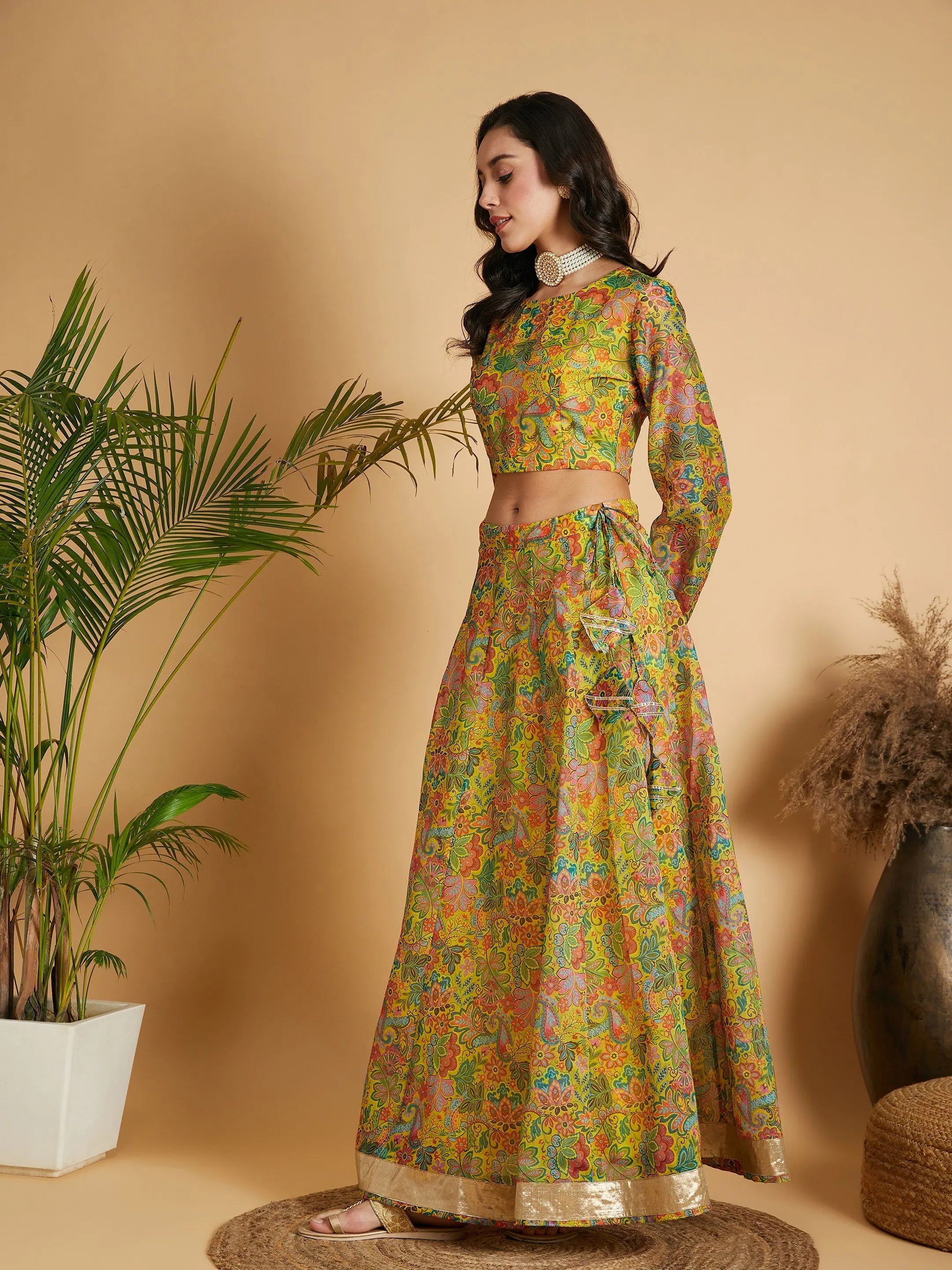 Lemon Yellow Floral Lehenga Choli - Women's Traditional Lehenga