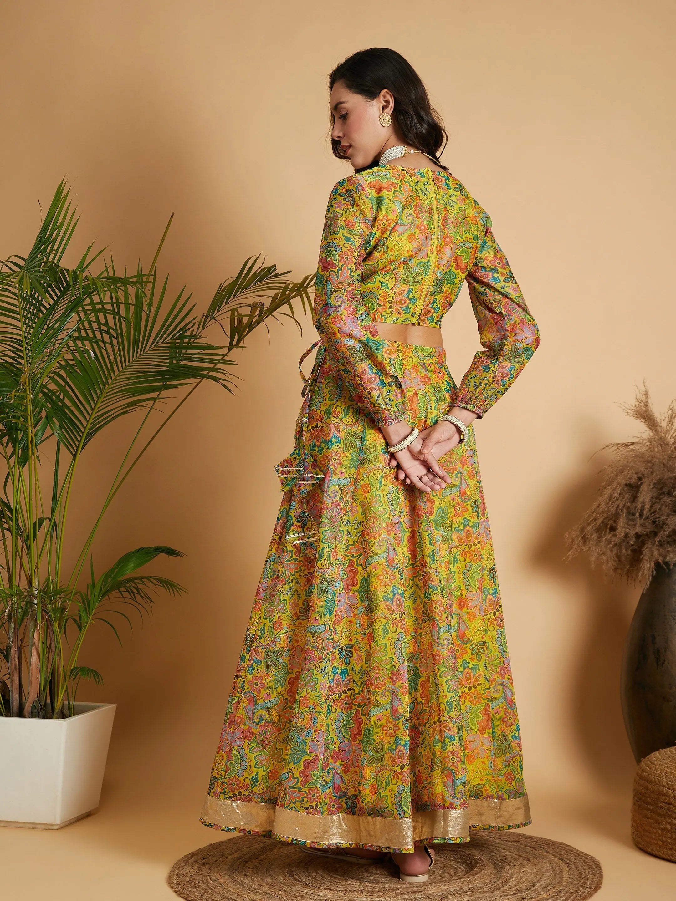 Lemon Yellow Floral Lehenga Choli - Women's Traditional Lehenga