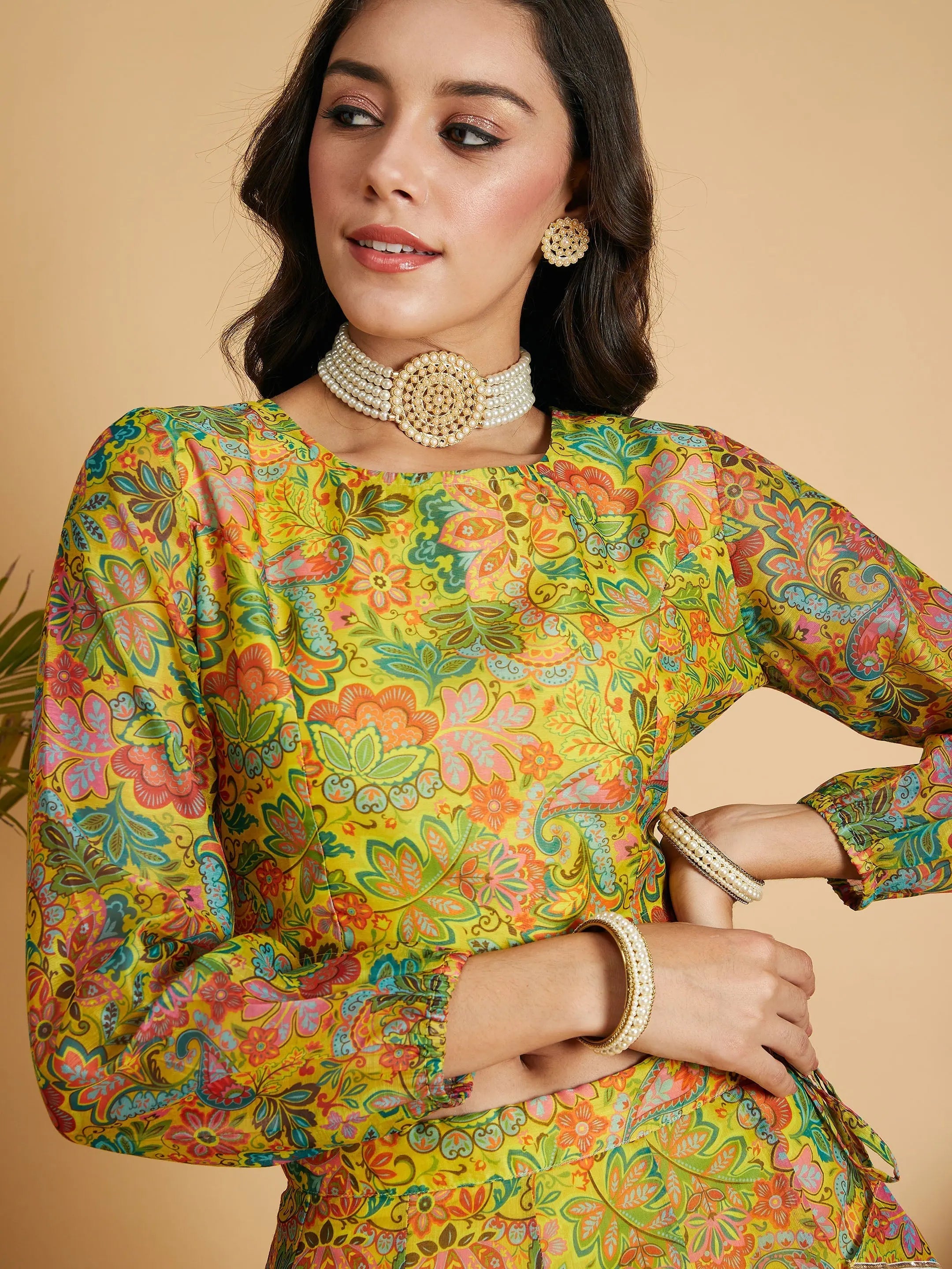 Lemon Yellow Floral Lehenga Choli - Women's Traditional Lehenga