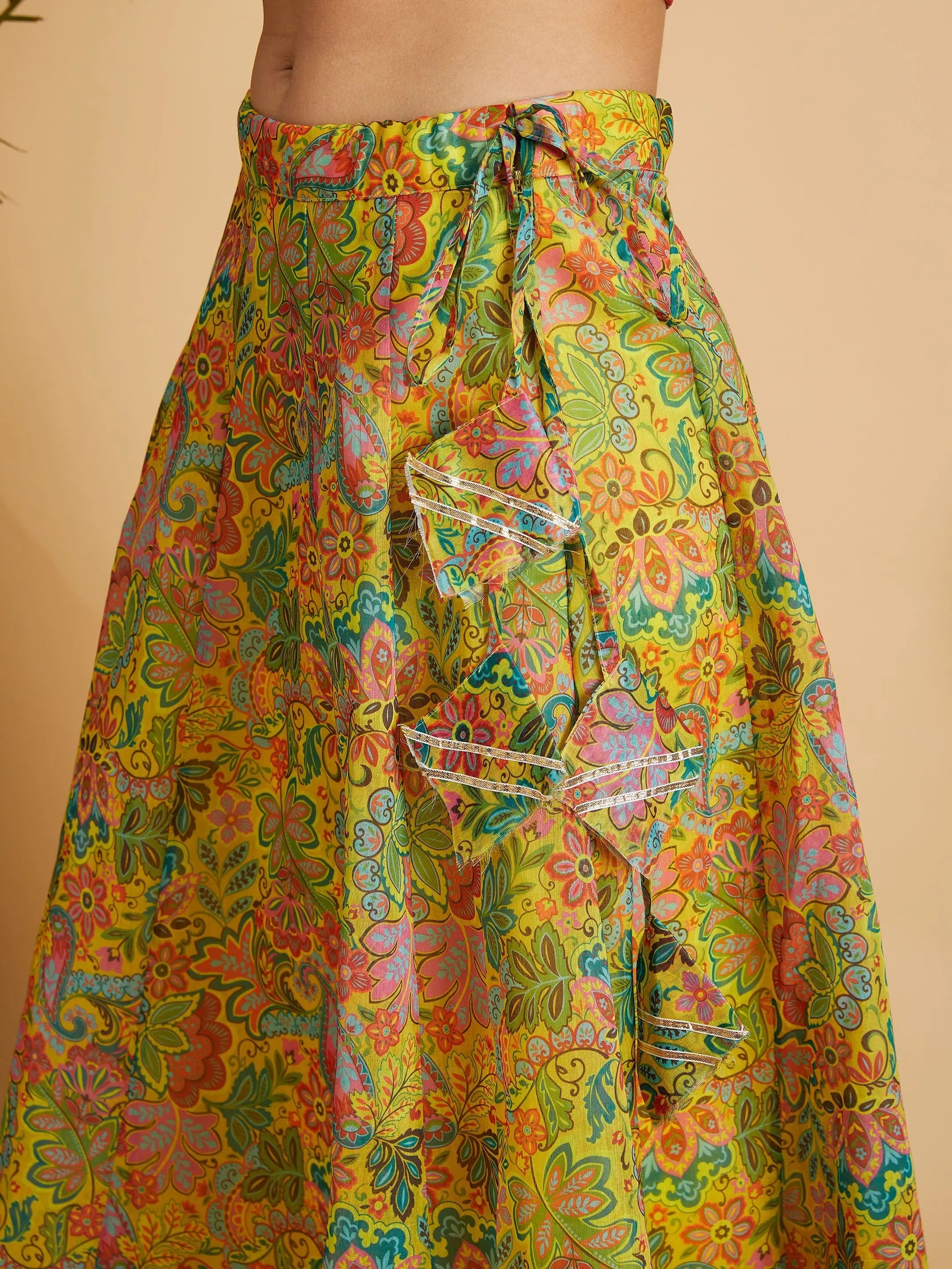 Lemon Yellow Floral Lehenga Choli - Women's Traditional Lehenga