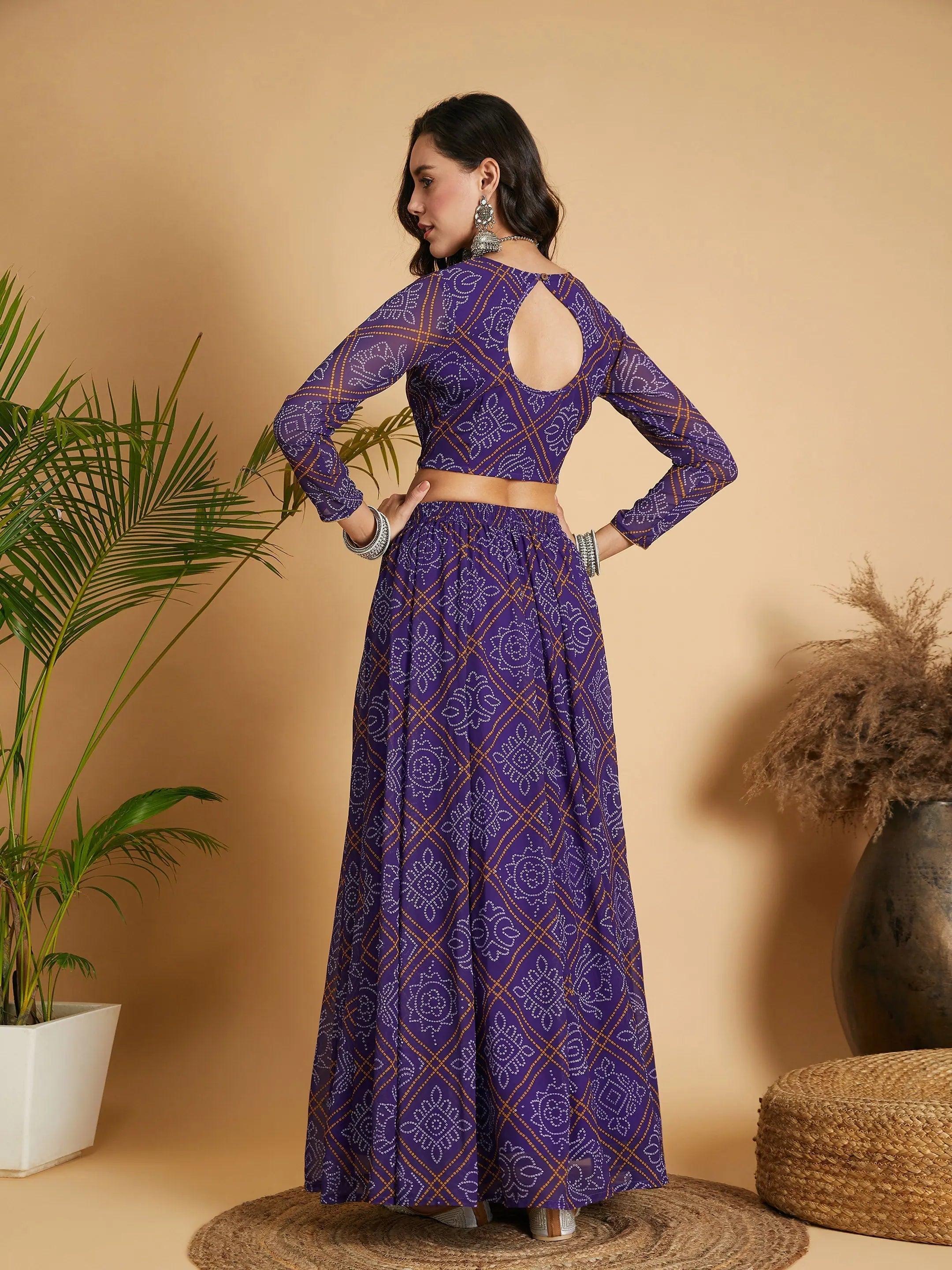 Purple Bandhej Anarkali Lehenga Choli - Women's Designer Lehenga