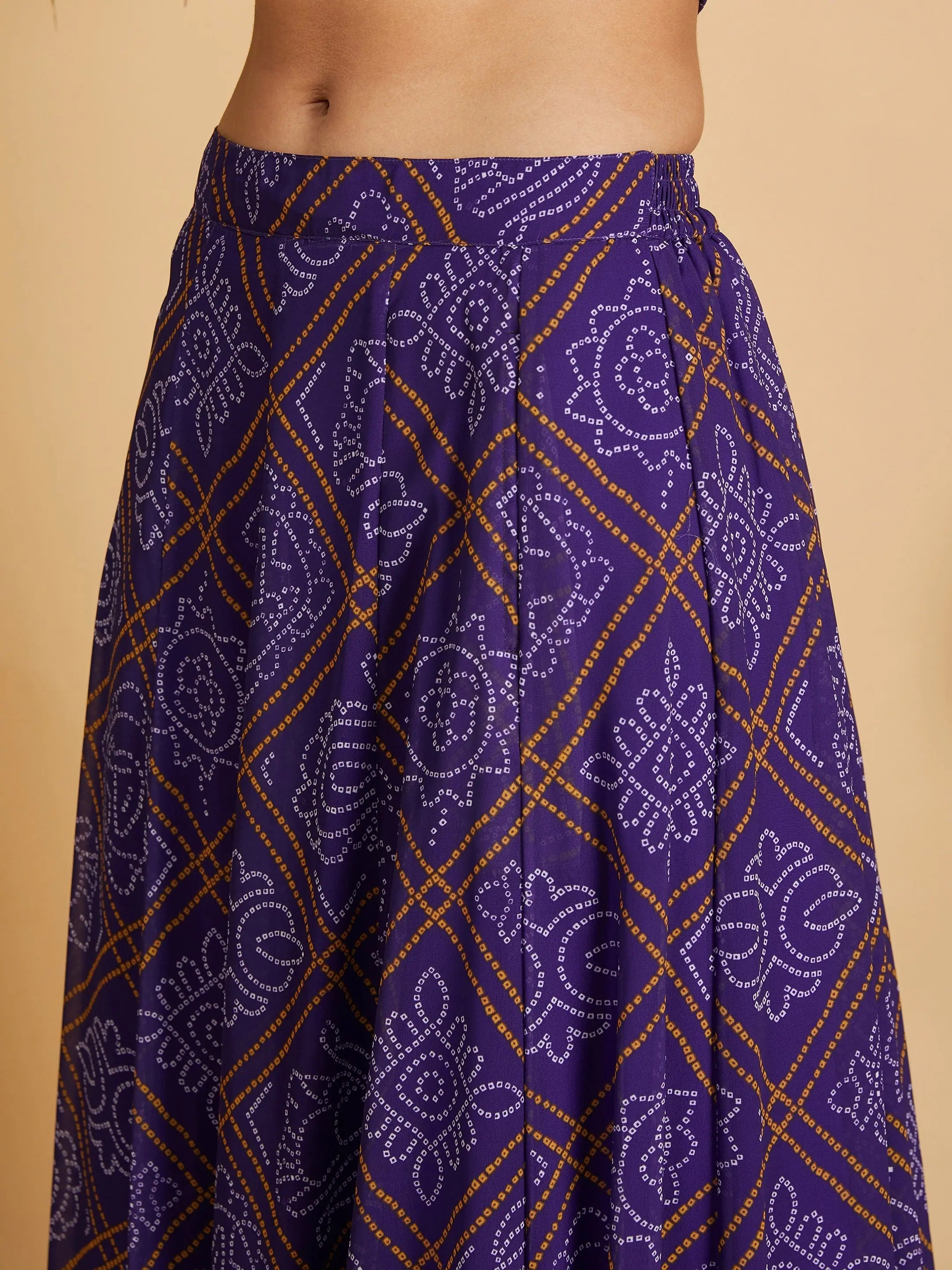 Purple Bandhej Anarkali Lehenga Choli - Women's Designer Lehenga