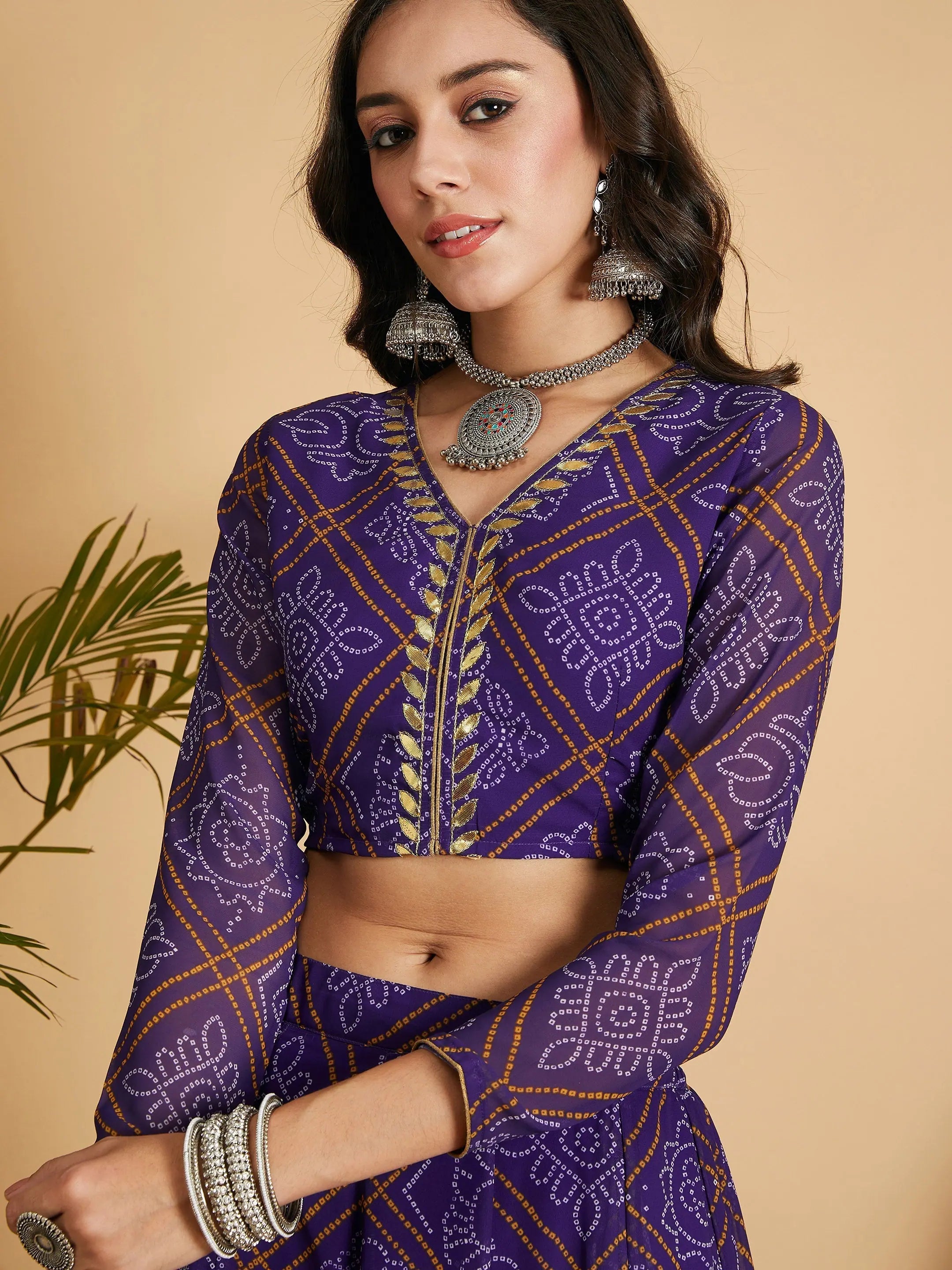 Purple Bandhej Anarkali Lehenga Choli - Women's Designer Lehenga