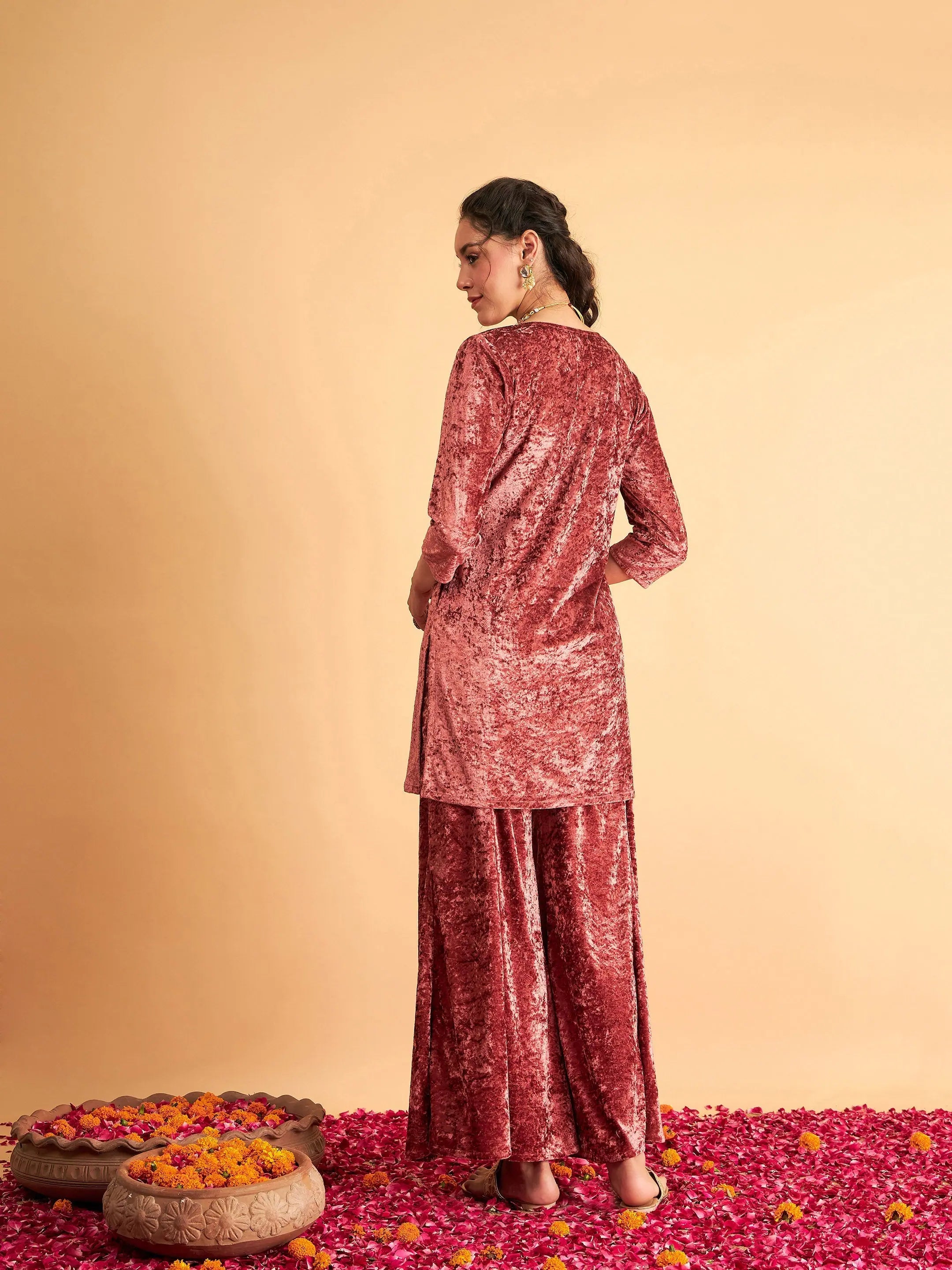 Pink Embroidered Kurta and Palazzo Set | Women's Palazzo Sets