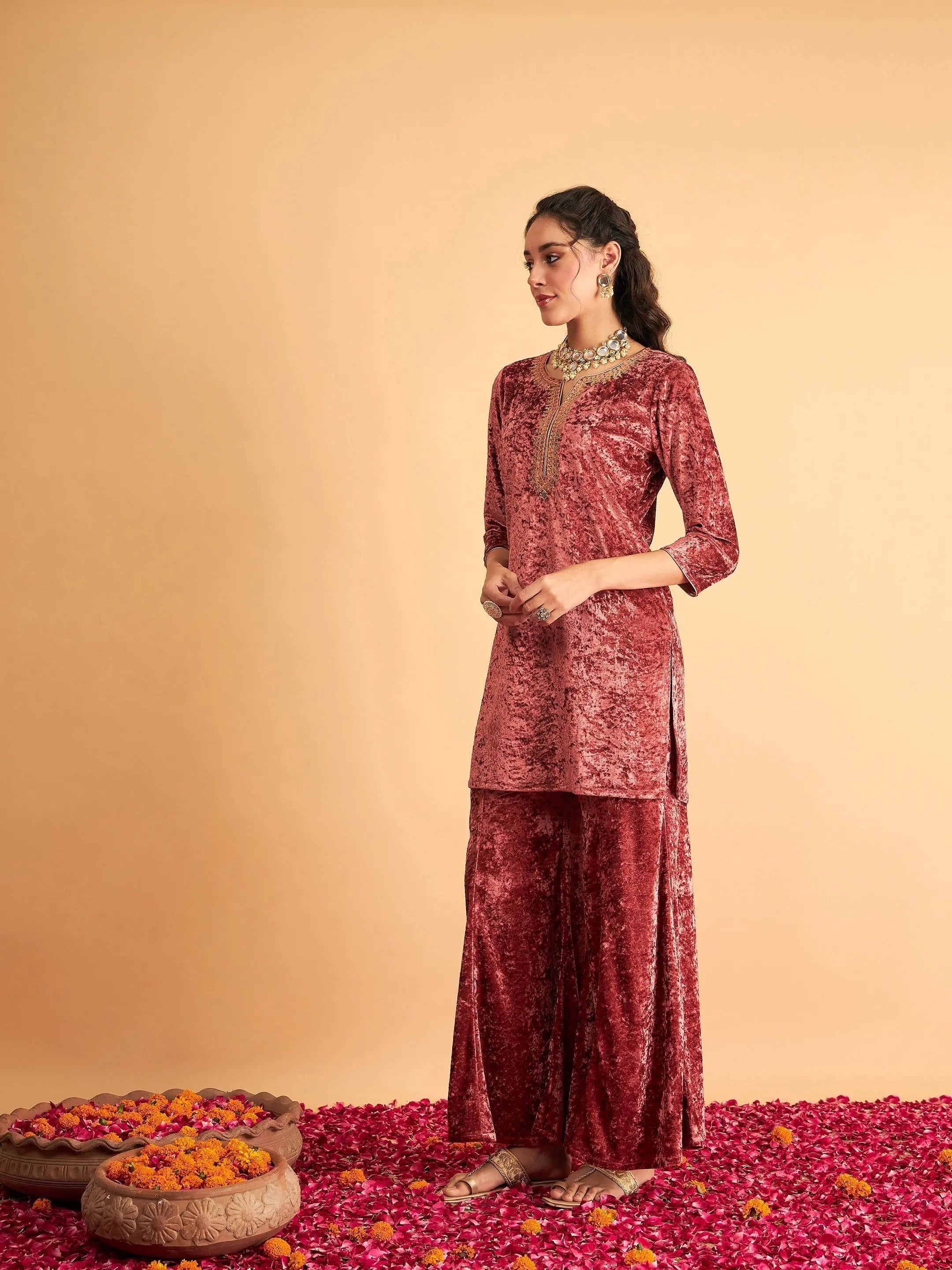Pink Embroidered Kurta and Palazzo Set | Women's Palazzo Sets