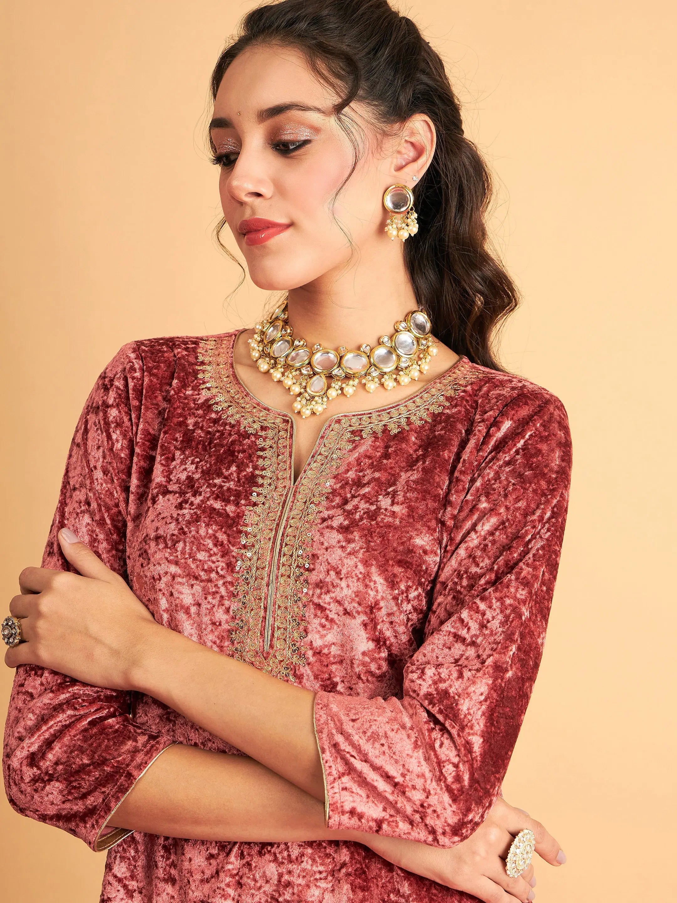 Pink Embroidered Kurta and Palazzo Set | Women's Palazzo Sets