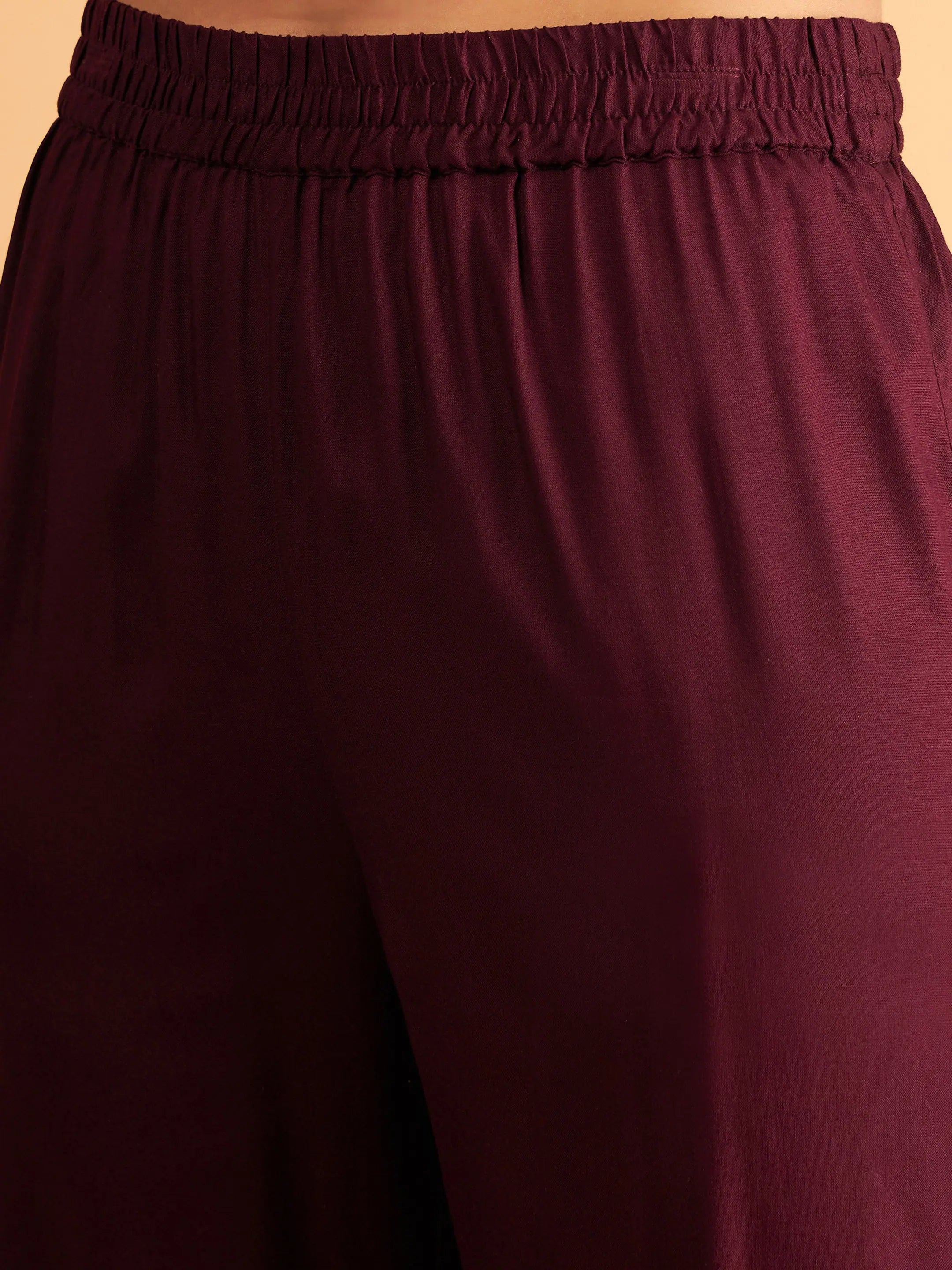 Burgundy Embroidered A-Line Top & Pants - Western Clothing