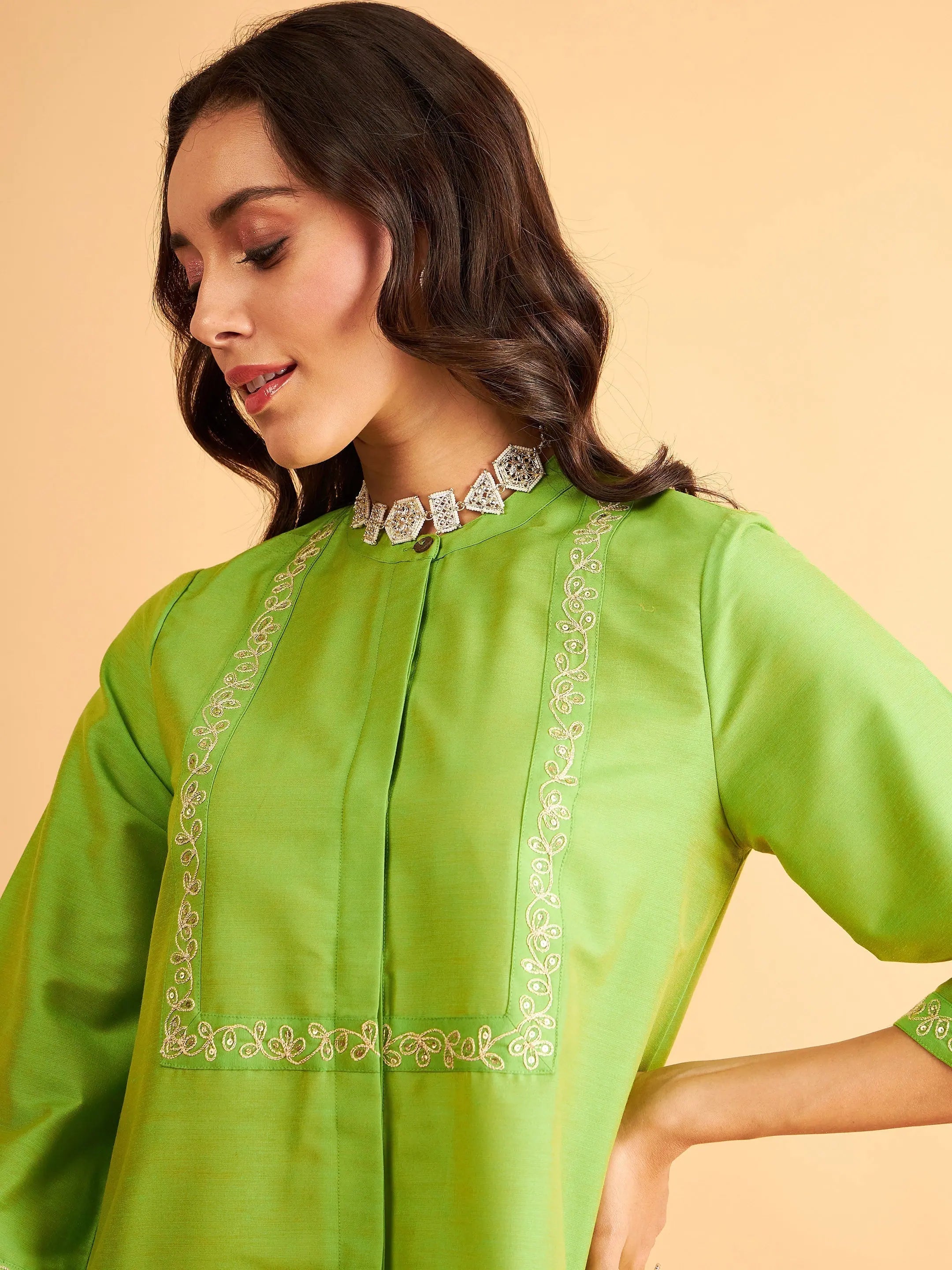 Green Embroidered Top & Pants Set - Western Outfits for Women