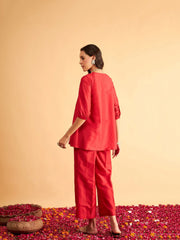 Women Red Embroidered Top With Pants