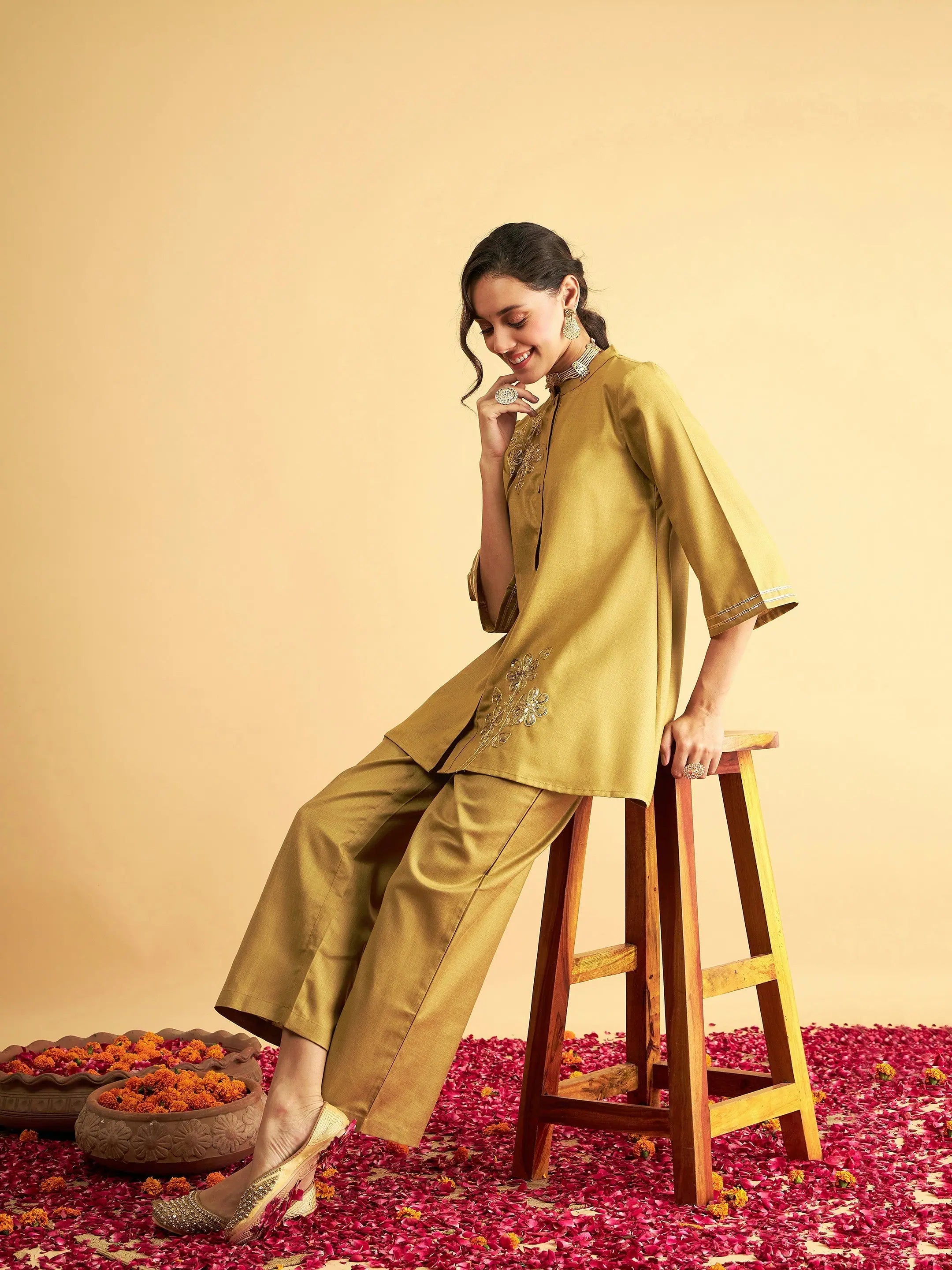 Yellow Embroidered Shirt With Pants | Festive Lehenga Choli