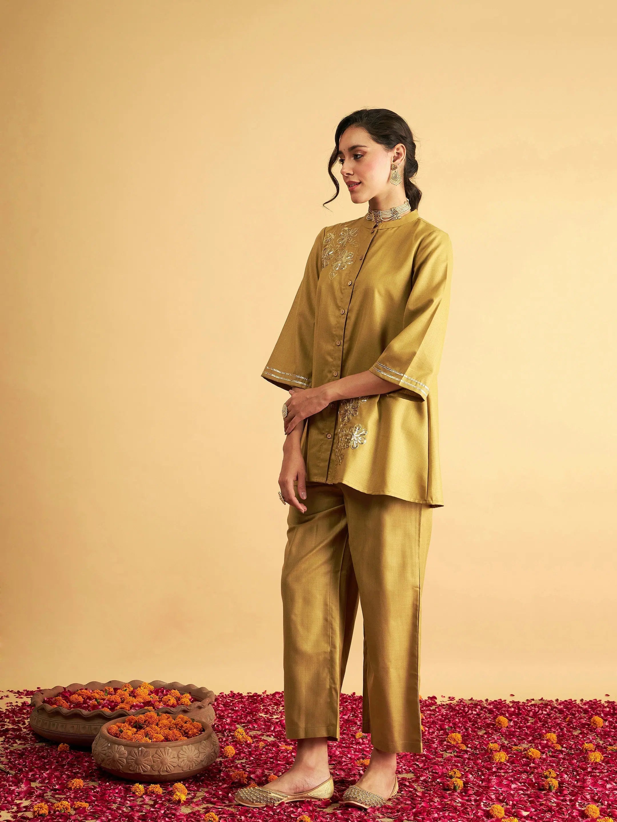 Yellow Embroidered Shirt With Pants | Festive Lehenga Choli
