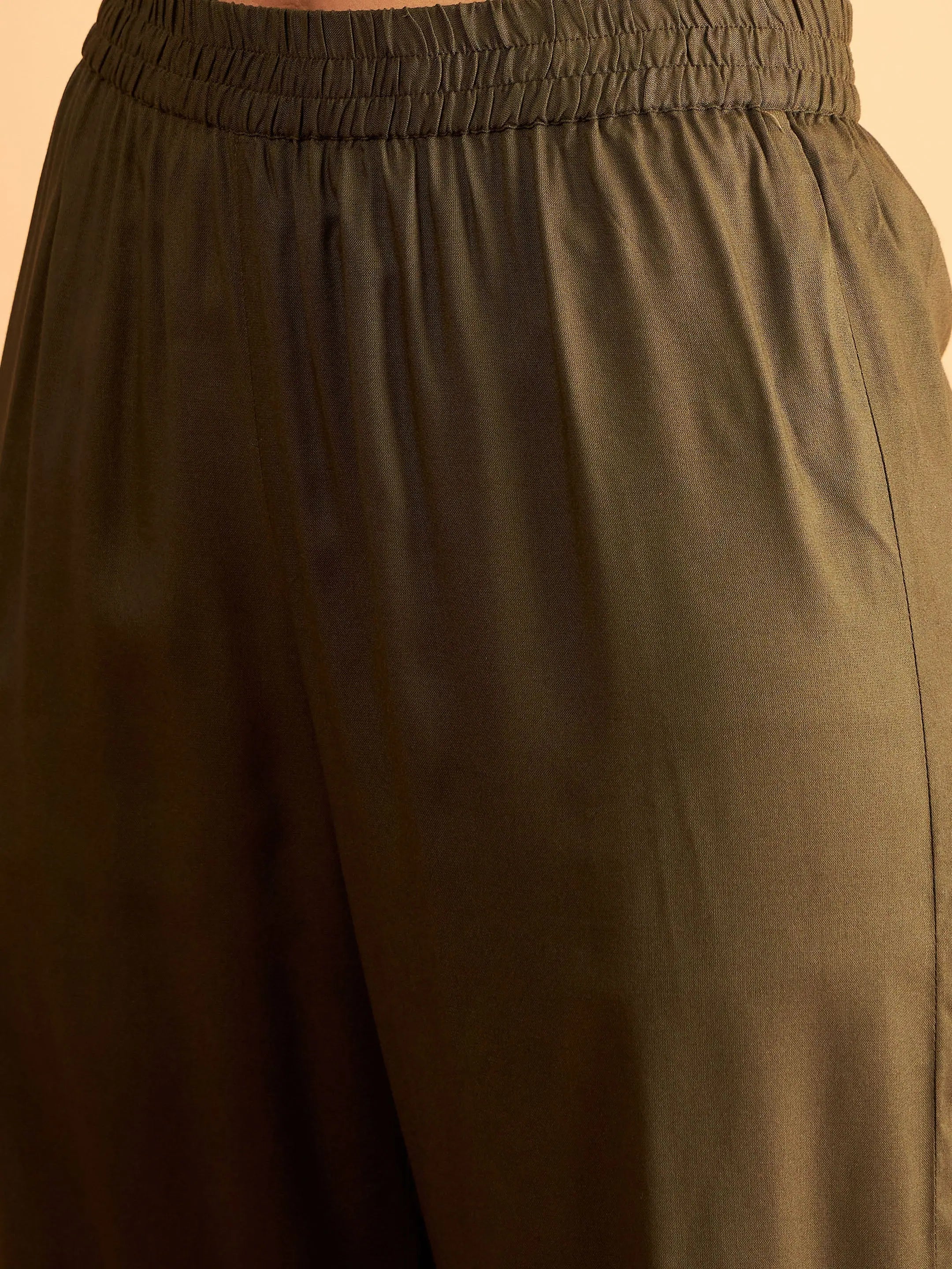 Olive Embroidered Shirt and Pants Set | Women's Tops