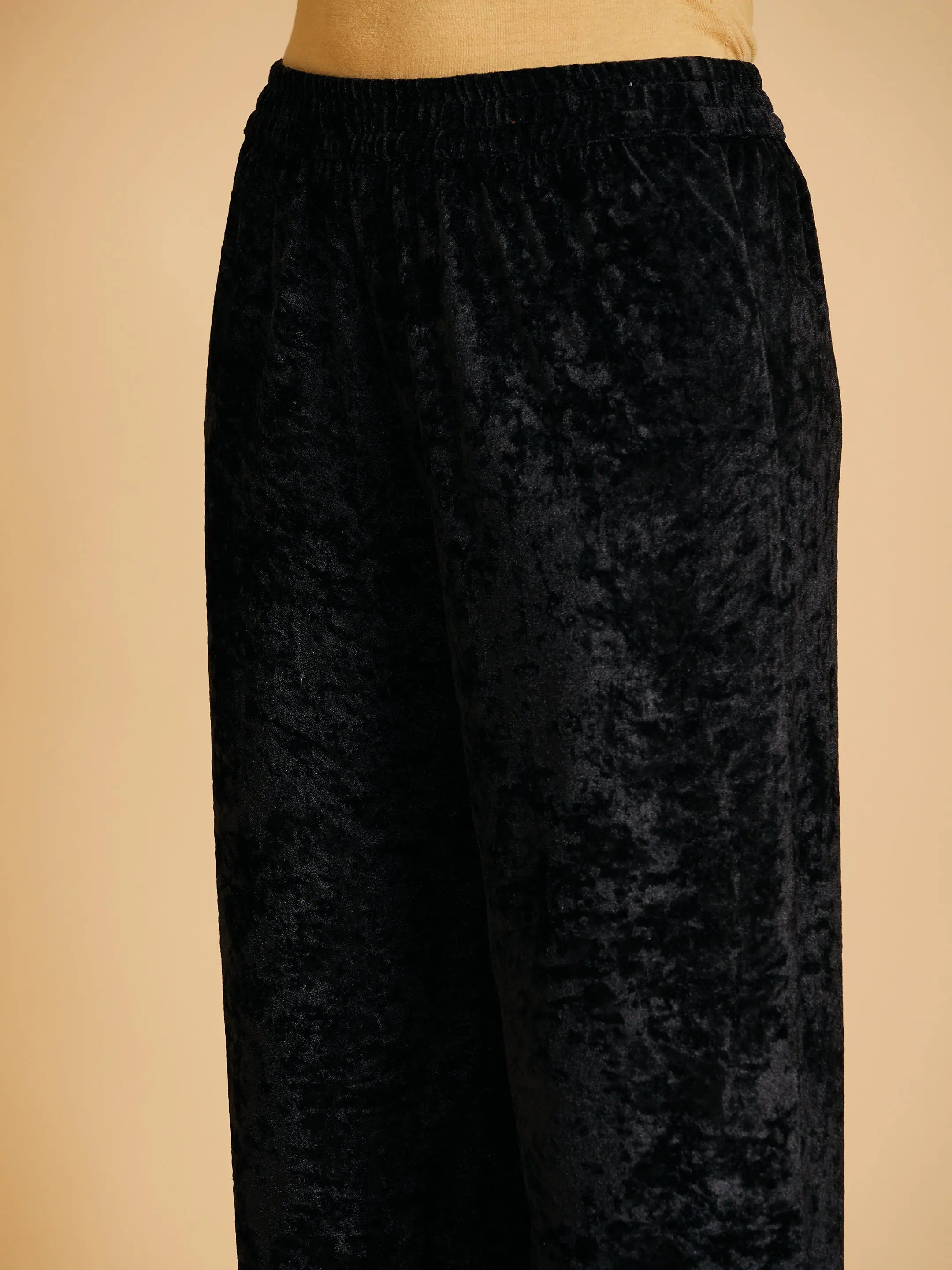 Black Velvet Embroidered Dress With Pants - Women's Clothing