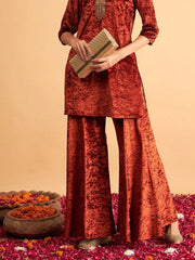 Women Rust Velvet Palazzo Pants