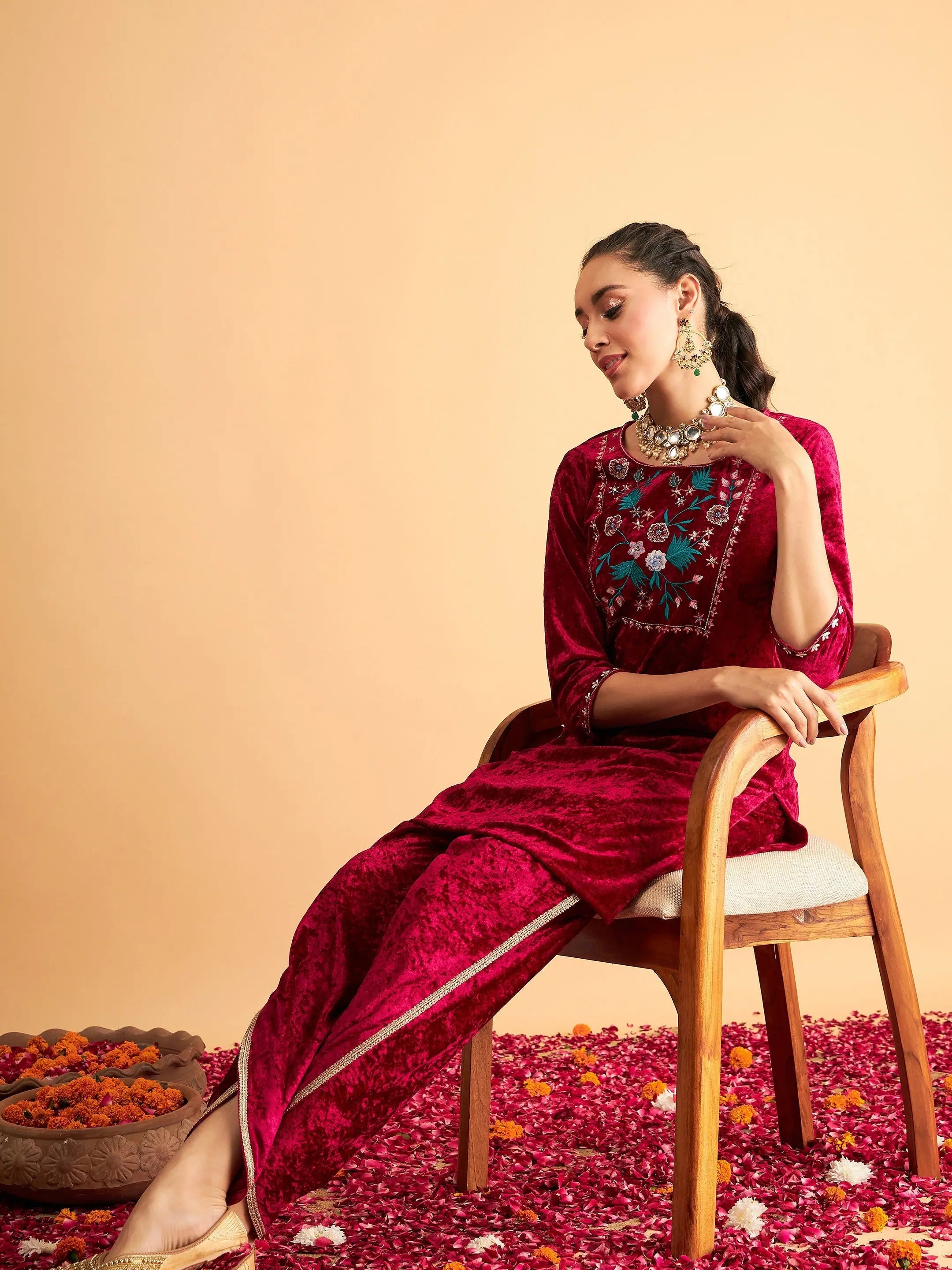 Fuchsia Velvet Dhoti Pants - Women's Western Wear Online