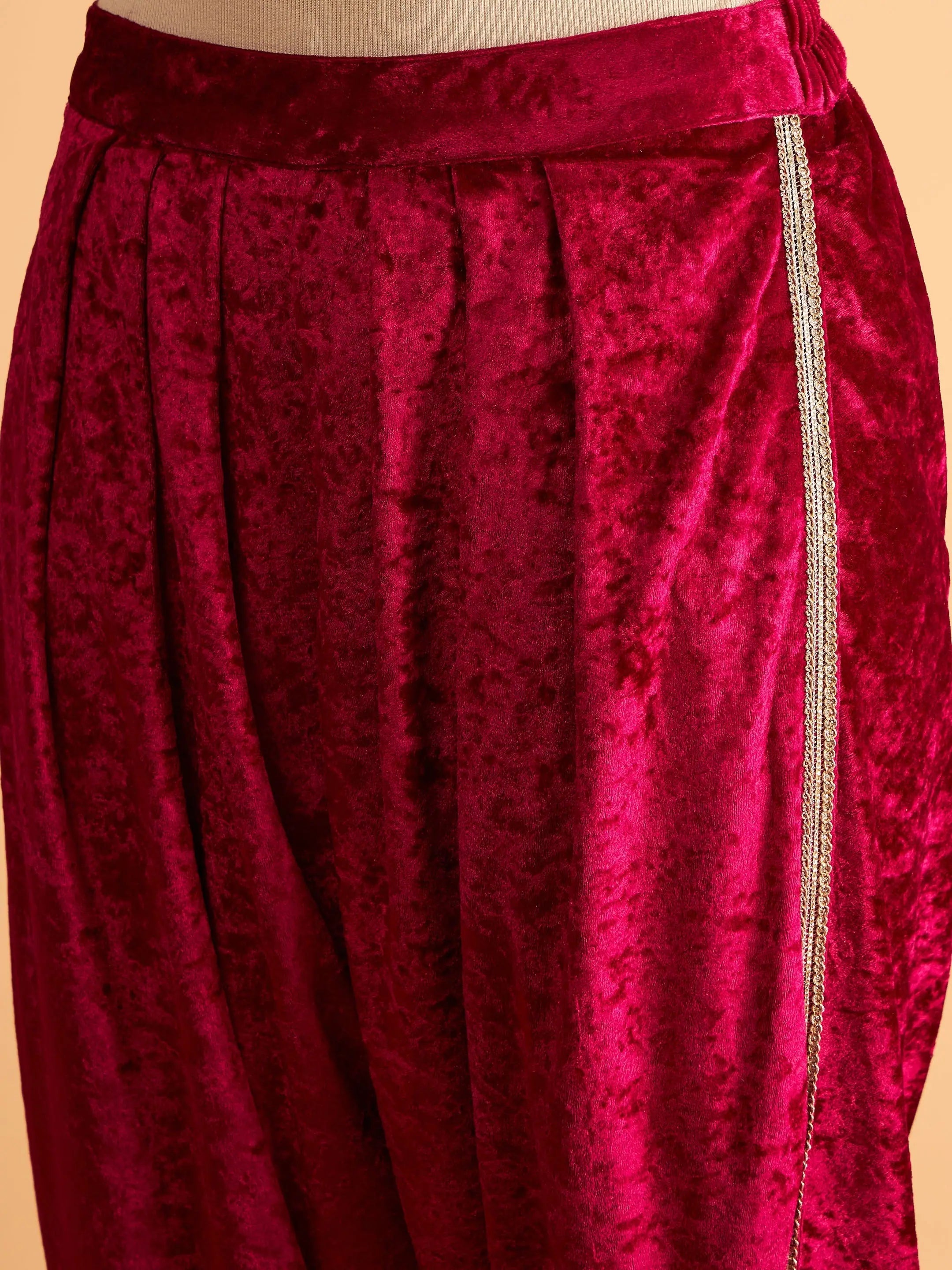 Fuchsia Velvet Dhoti Pants - Women's Western Wear Online