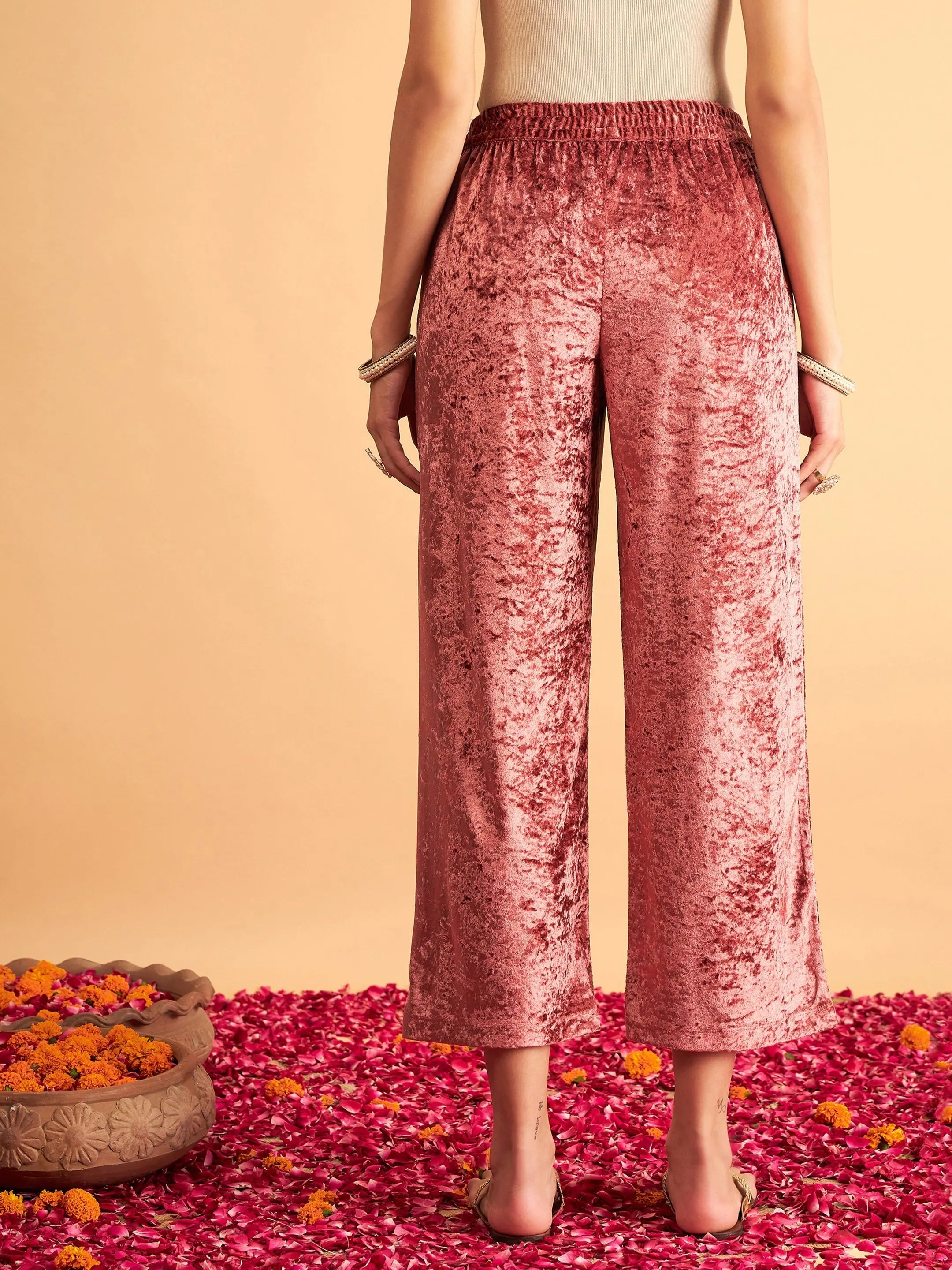 Pink Velvet Straight Pants - Women's Western Clothing Online