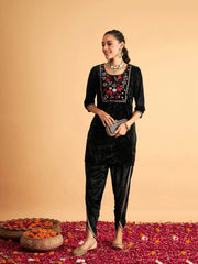 Women Black Velvet Dhoti Pants