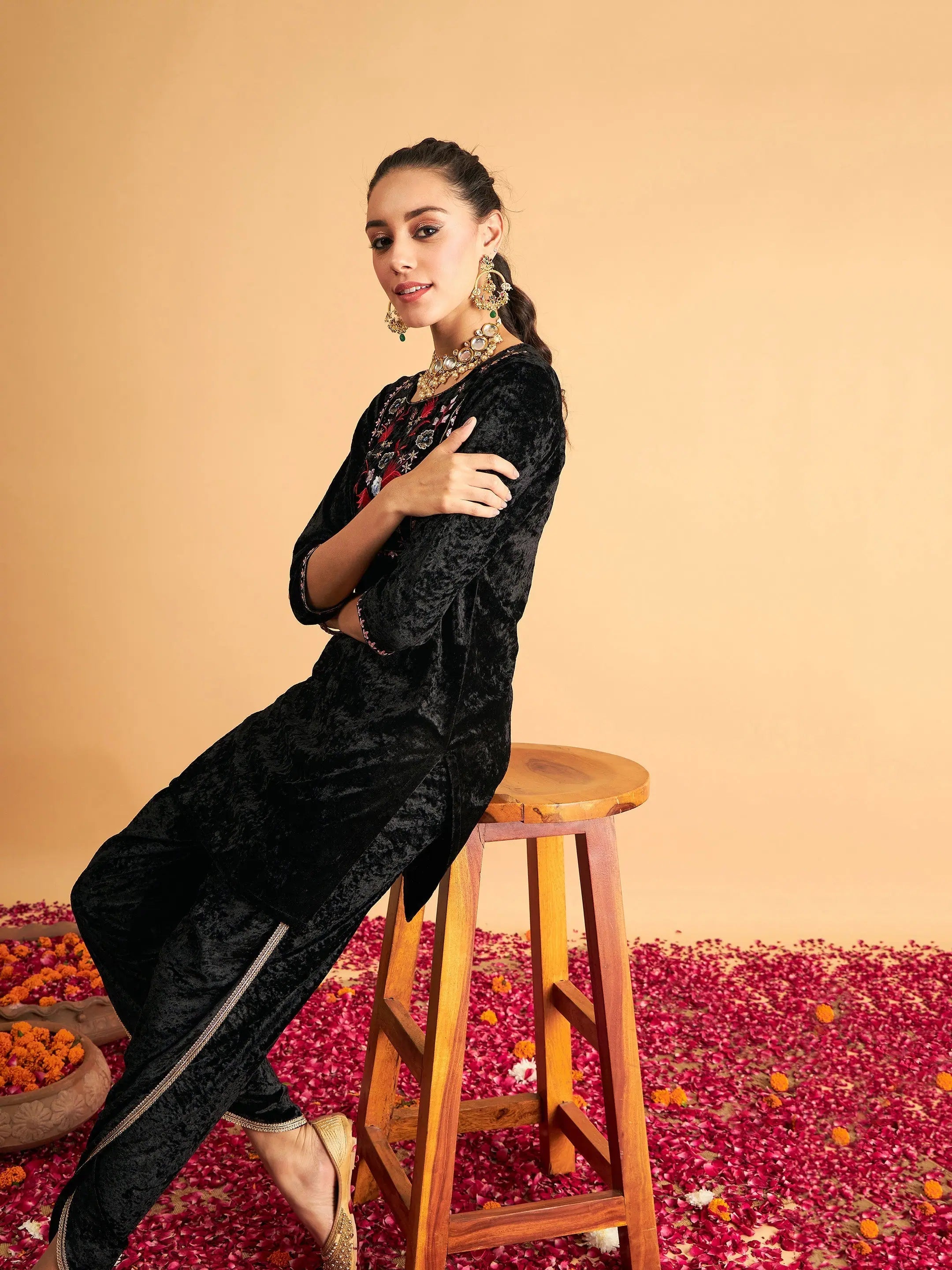 Black Velvet Dhoti Pants - Women's Western Wear Outfits