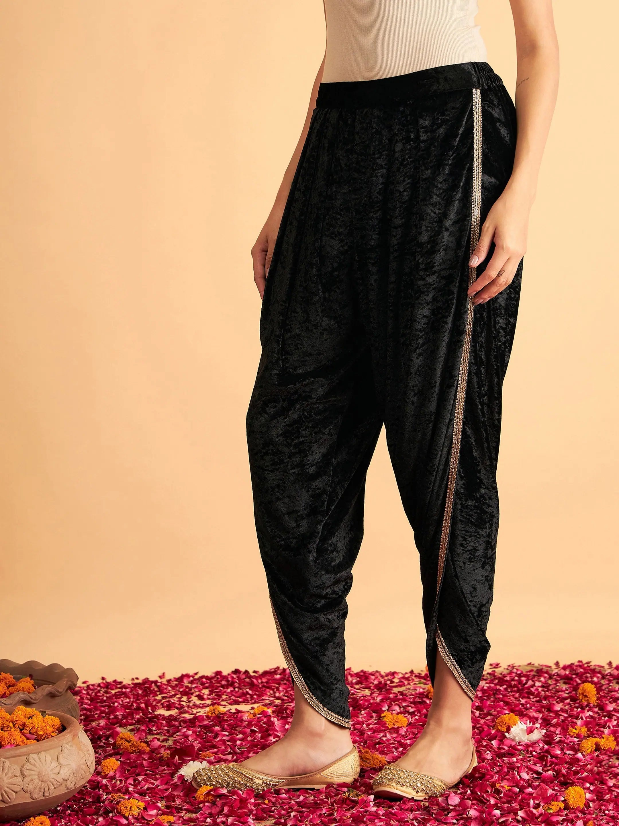 Black Velvet Dhoti Pants - Women's Western Wear Outfits