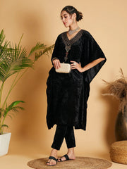 Women Black Velvet Kaftan Kurta