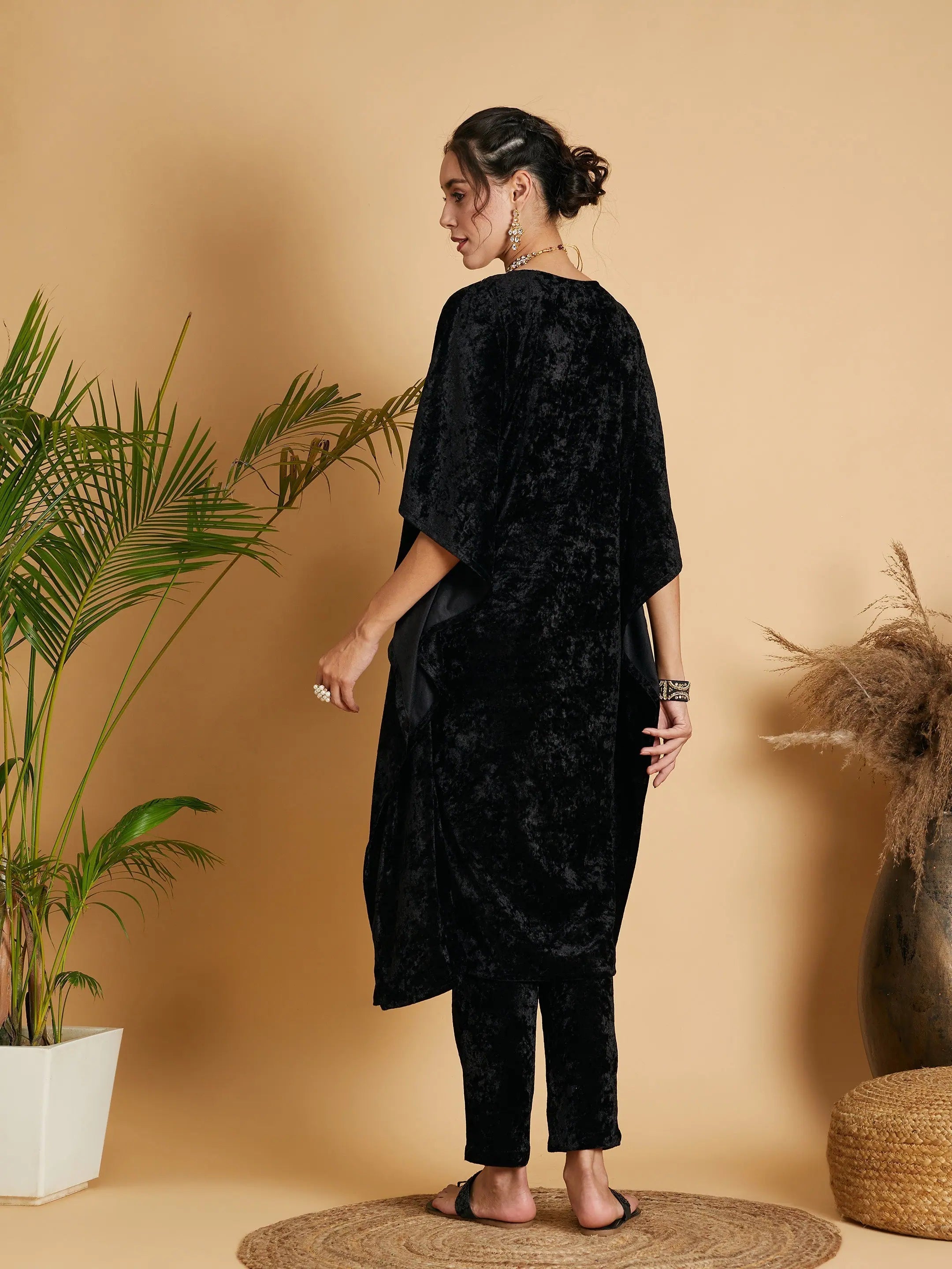 Black Velvet Kaftan Kurta - Elegant Women's Tops and Shirts