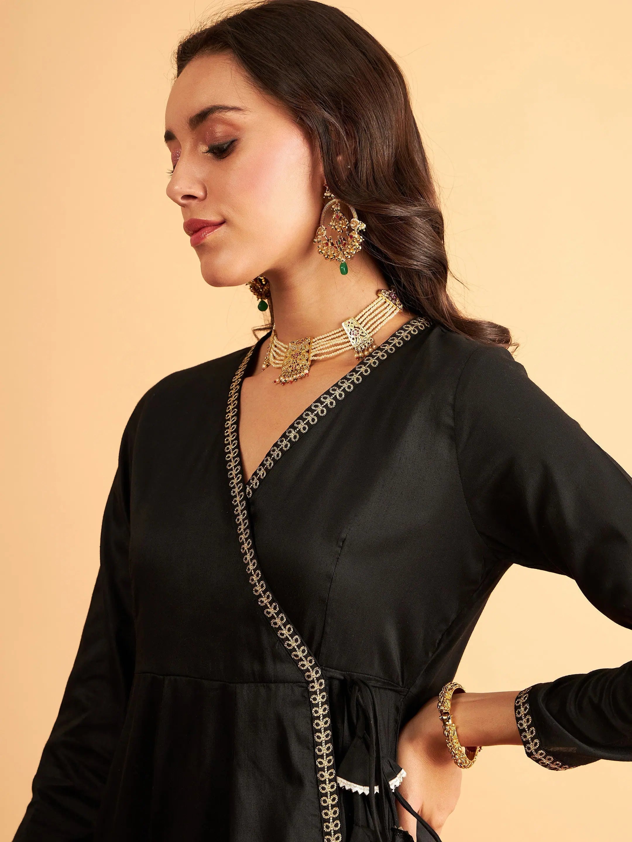 Black Angrakha Lehenga Choli Style Anarkali Dress With Slip