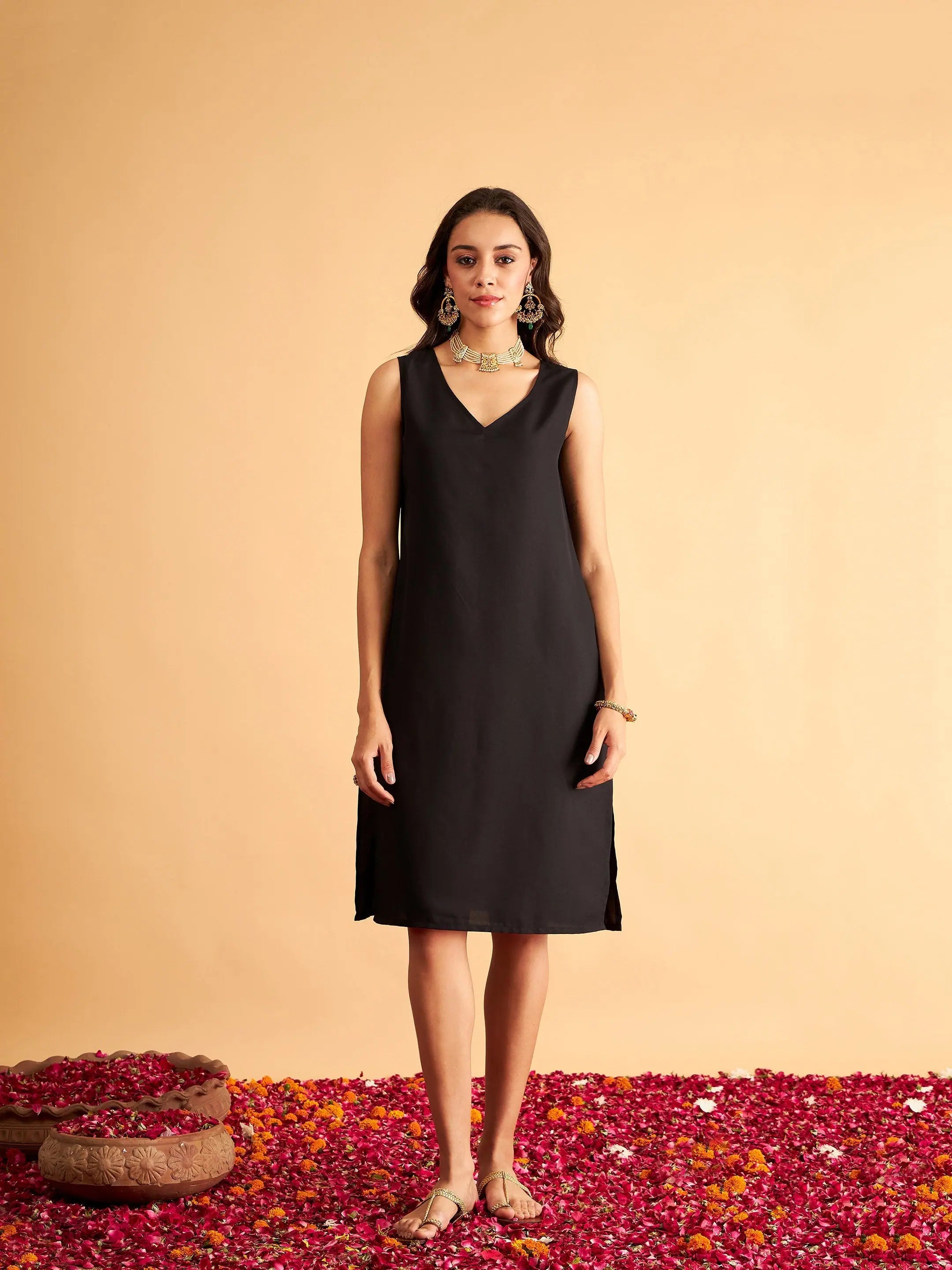 Black Angrakha Lehenga Choli Style Anarkali Dress With Slip