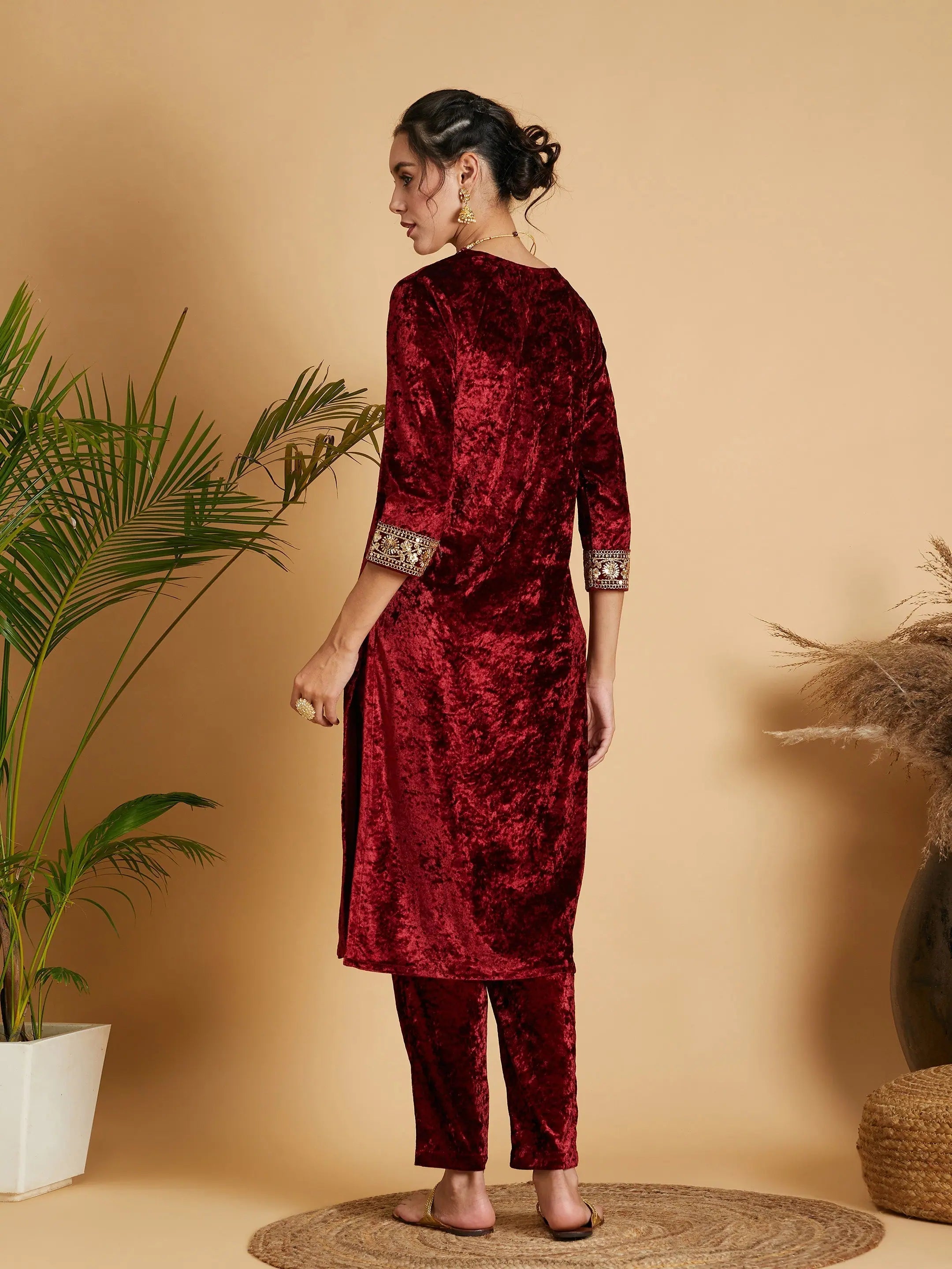 Maroon Velvet Straight Kurta | Elegant Indian Kurta Online