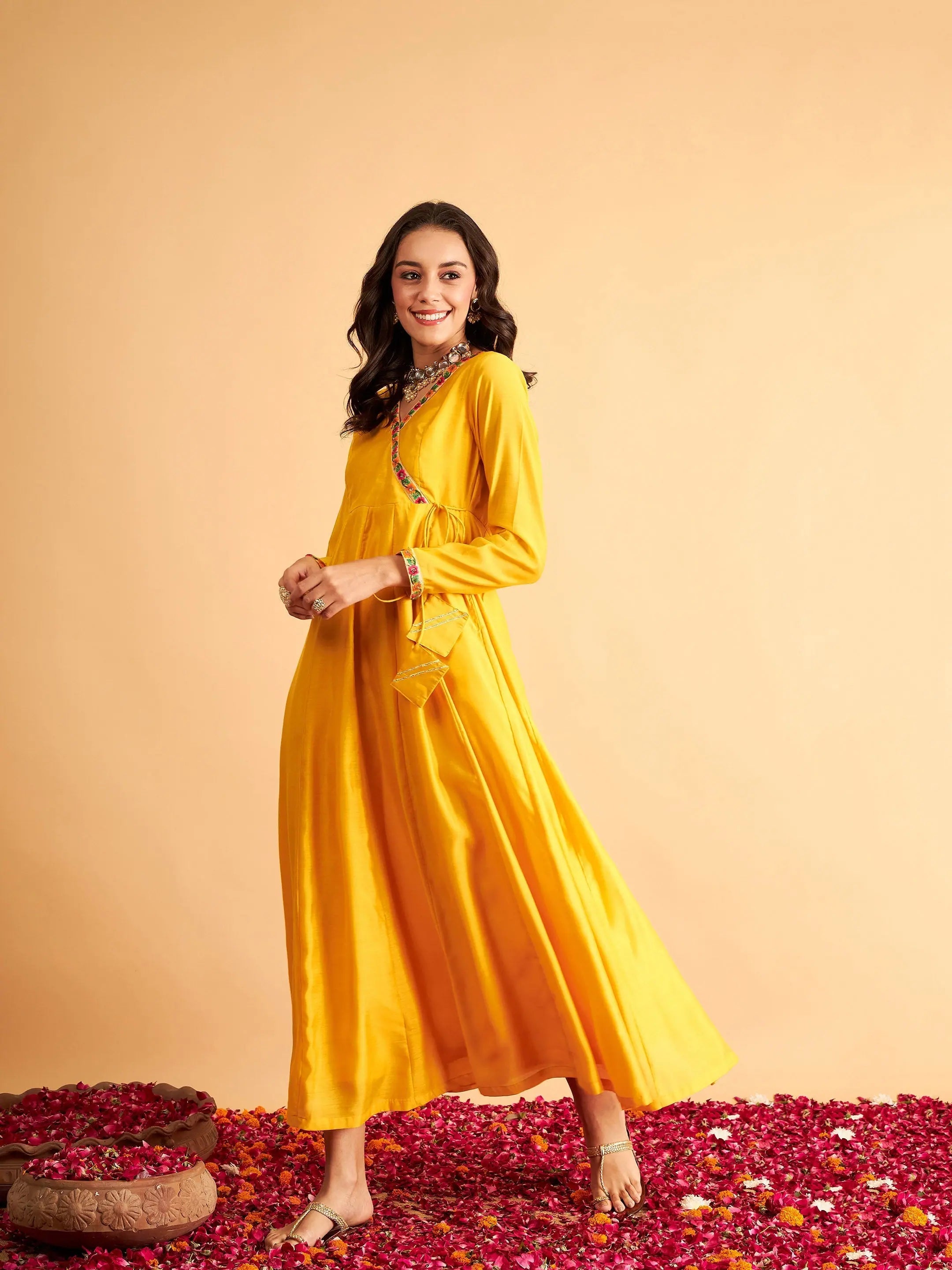Yellow Anarkali Maxi Dress | Women's Lehenga Inspired Style
