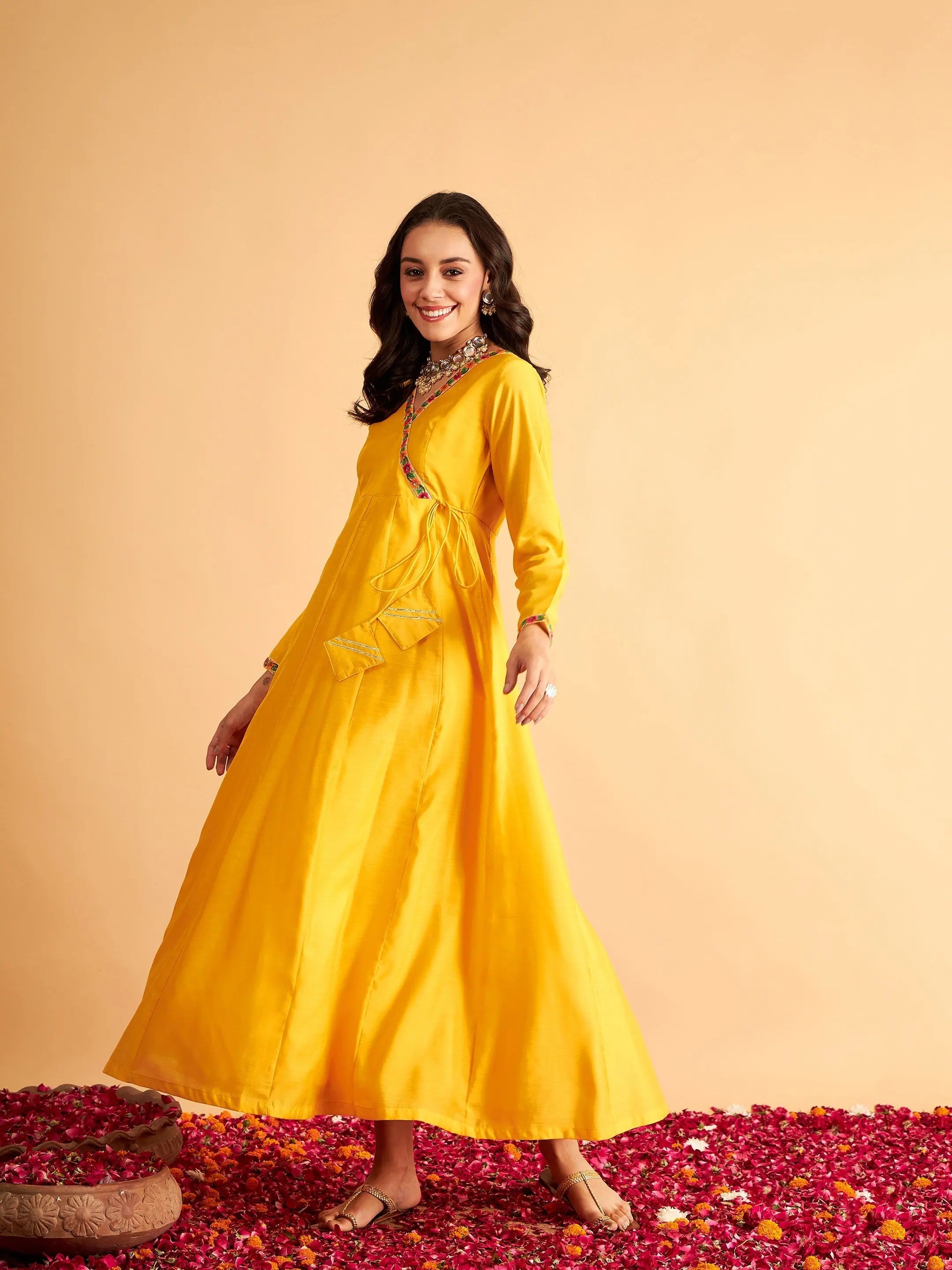 Yellow Anarkali Maxi Dress | Women's Lehenga Inspired Style