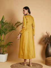 Women Mustard Angrakha Anarkali Dress With Slip