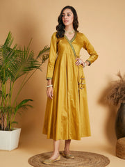 Women Mustard Angrakha Anarkali Dress With Slip