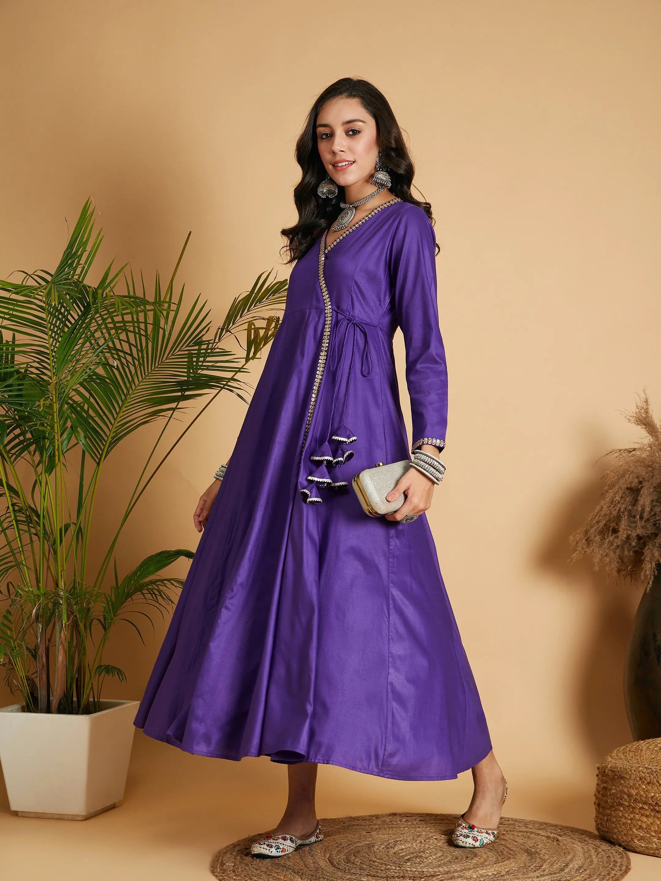 Purple Angrakha Anarkali Dress | Ethnic Lehenga Inspired