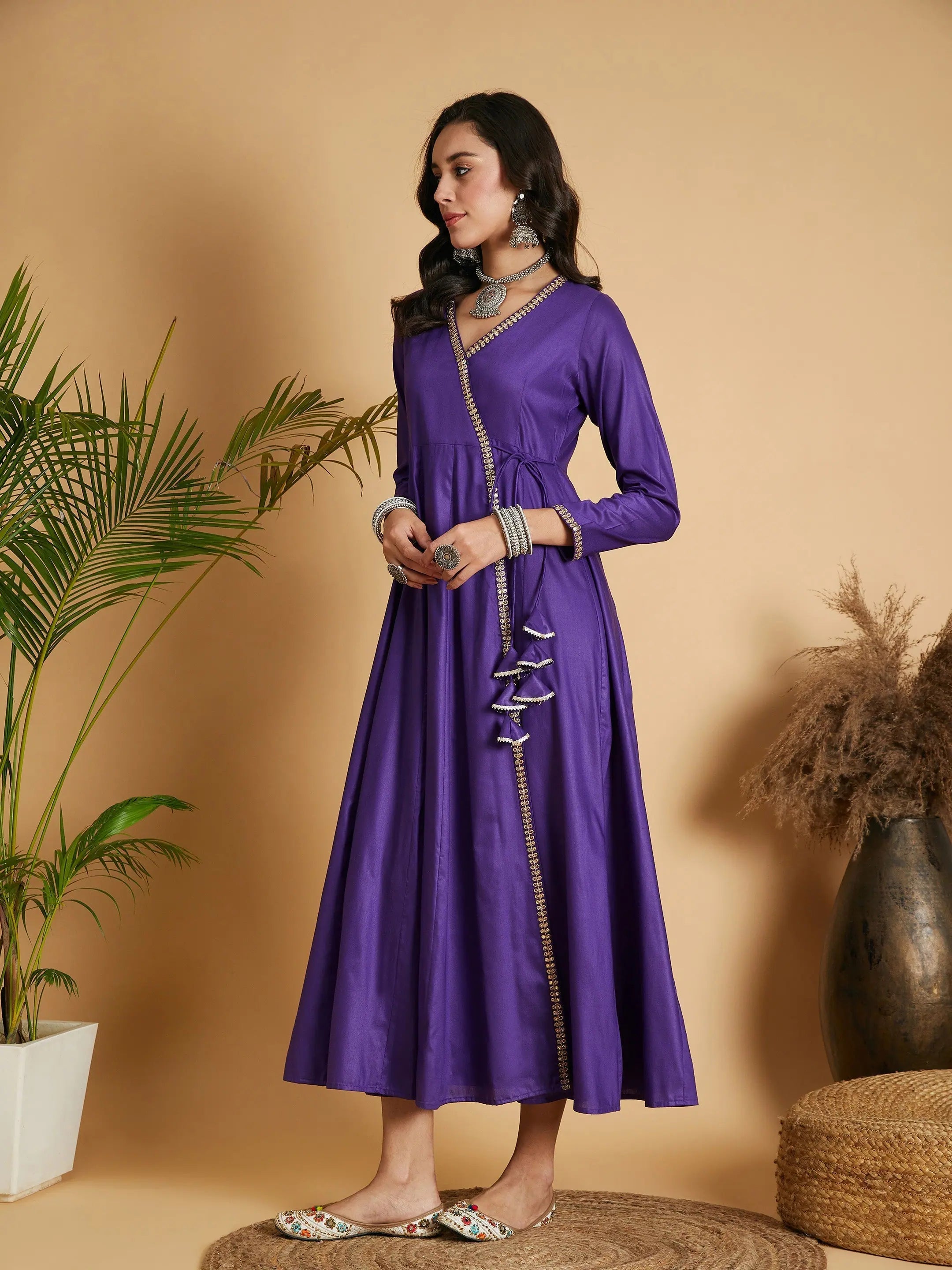 Purple Angrakha Anarkali Dress | Ethnic Lehenga Inspired