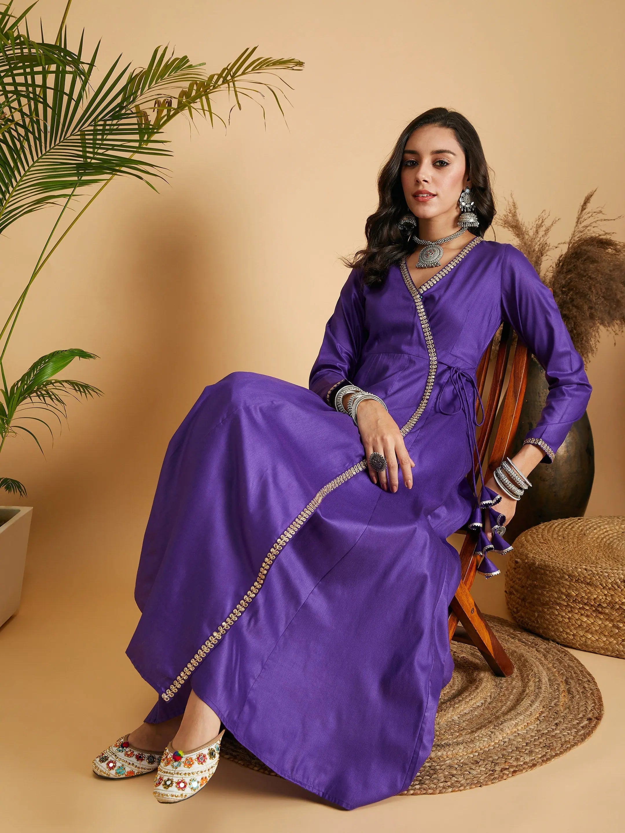 Purple Angrakha Anarkali Dress | Ethnic Lehenga Inspired