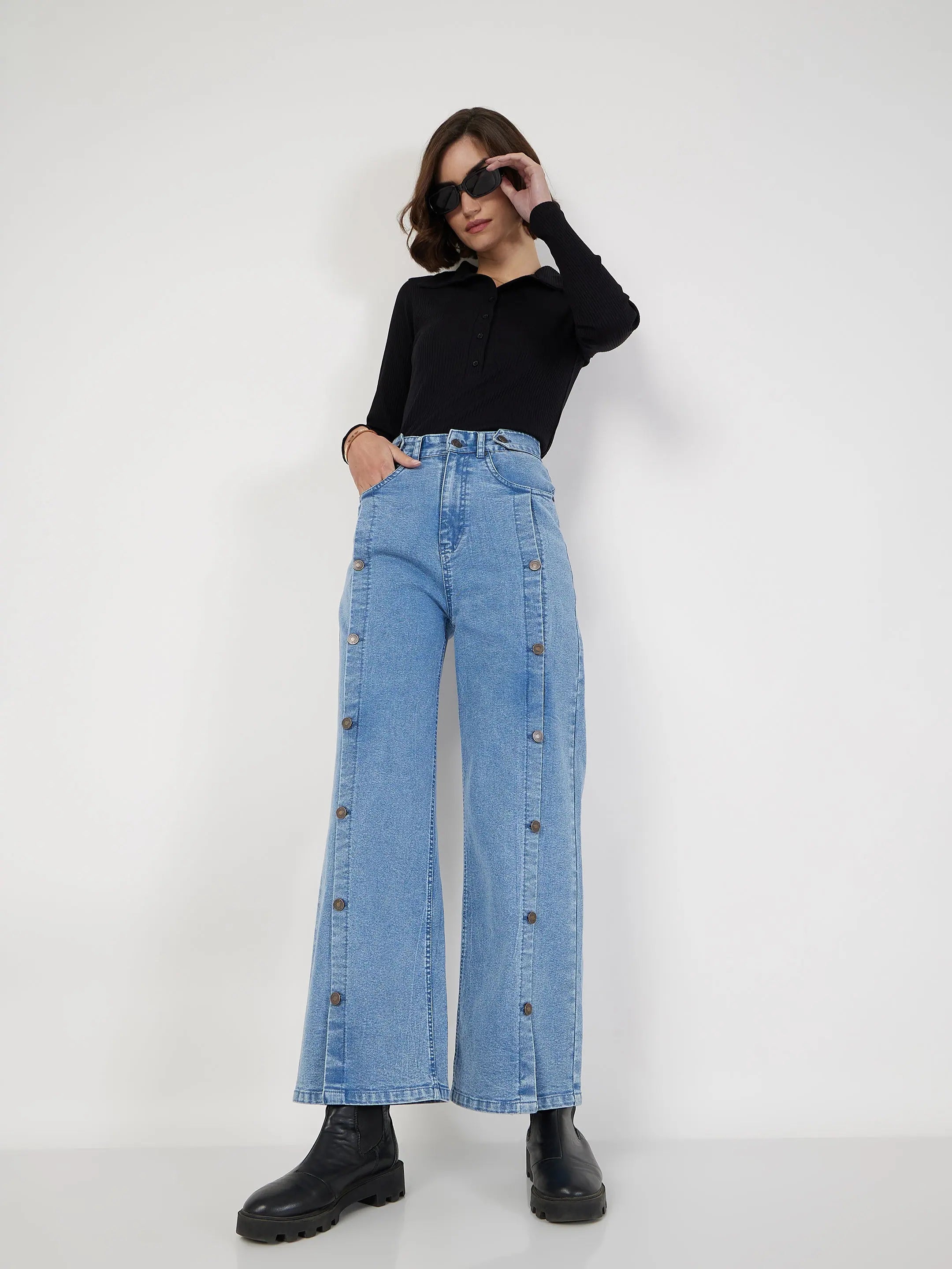 Black Rib Polo Neck Top | Women's Western Wear Outfits