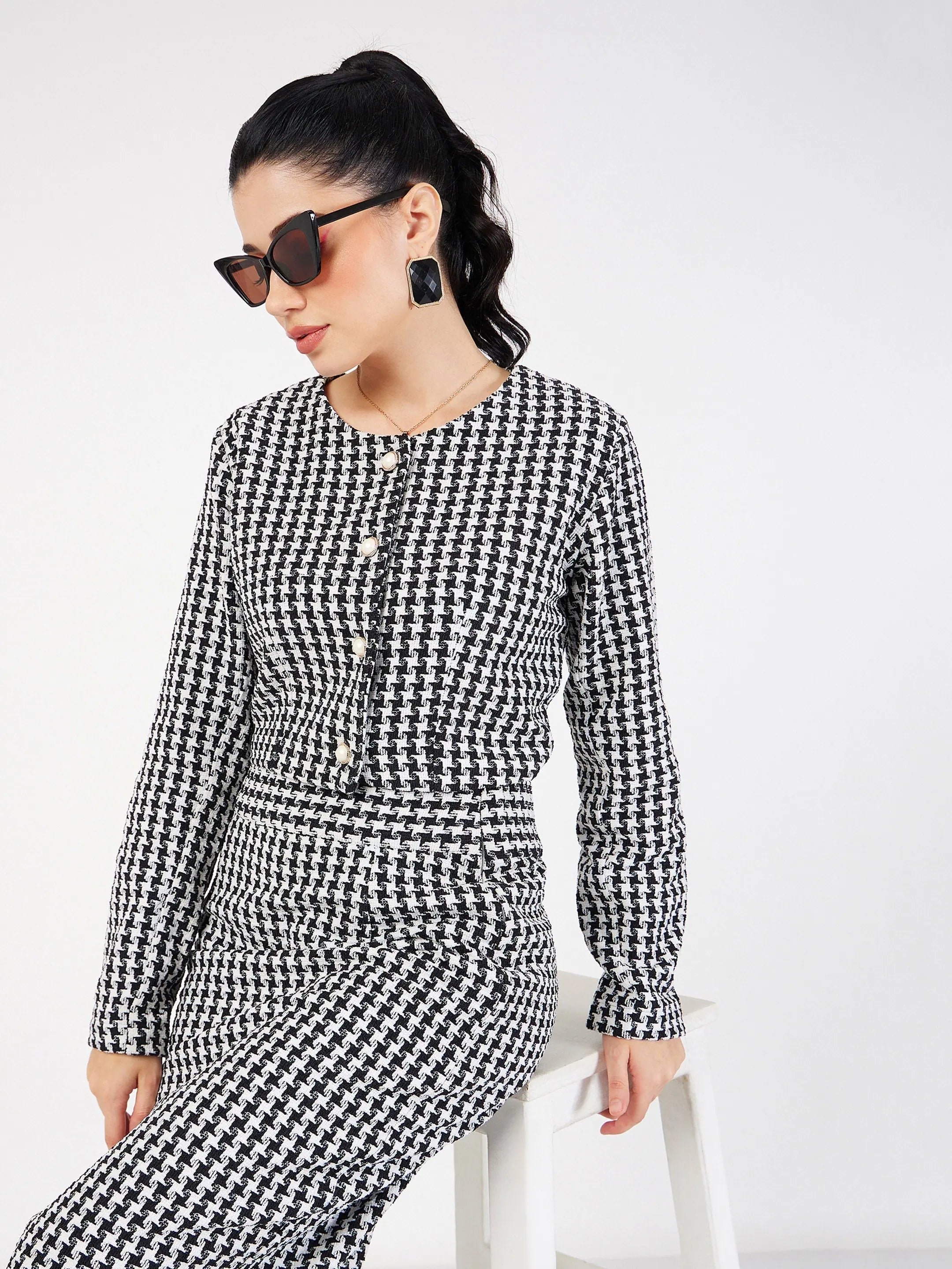 Tweed Jacquard Top - Women's Western Clothing | Geo Pattern