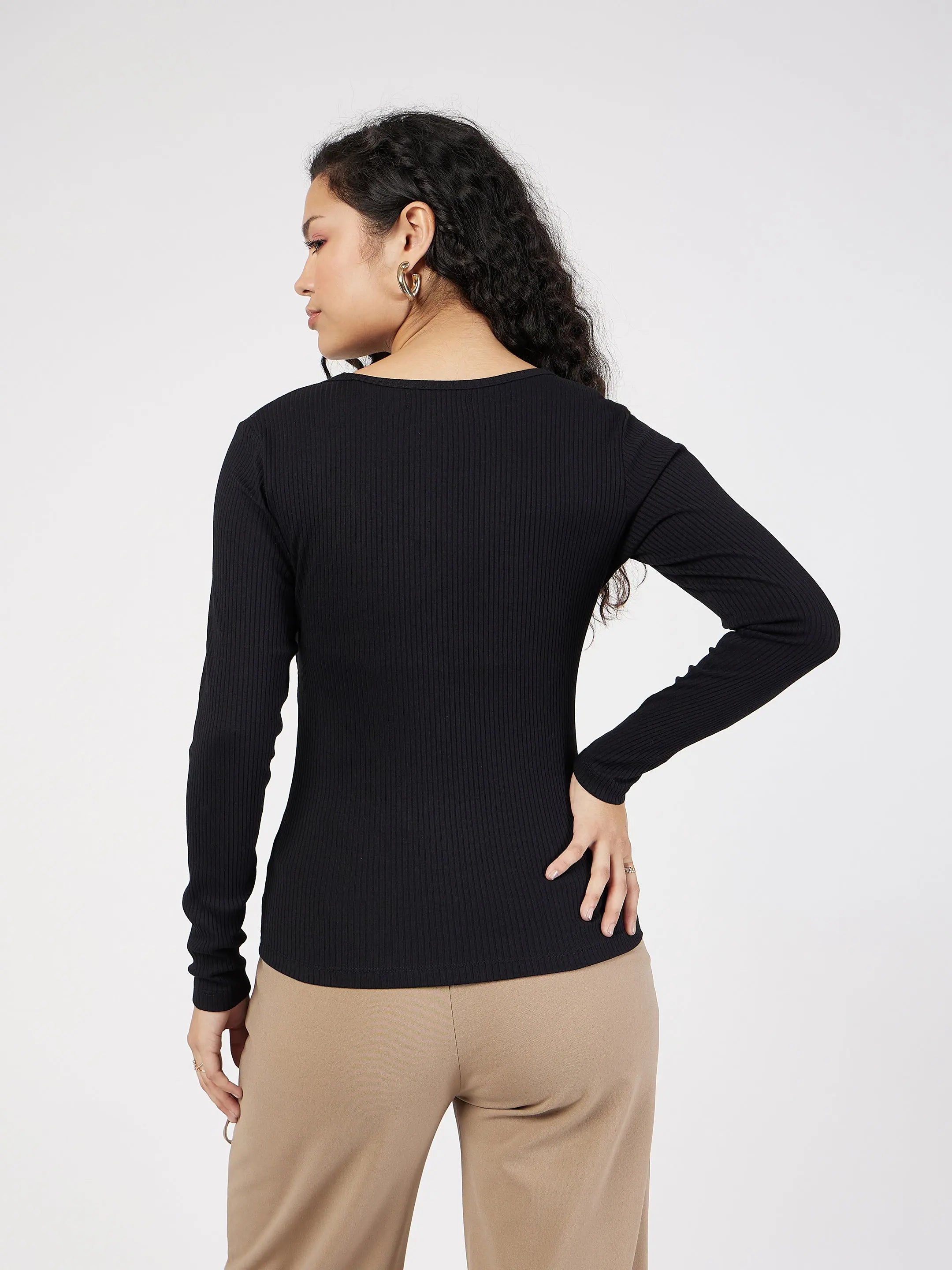 Black Rib Square Neck Top | Women's Tops & Women's Blouses