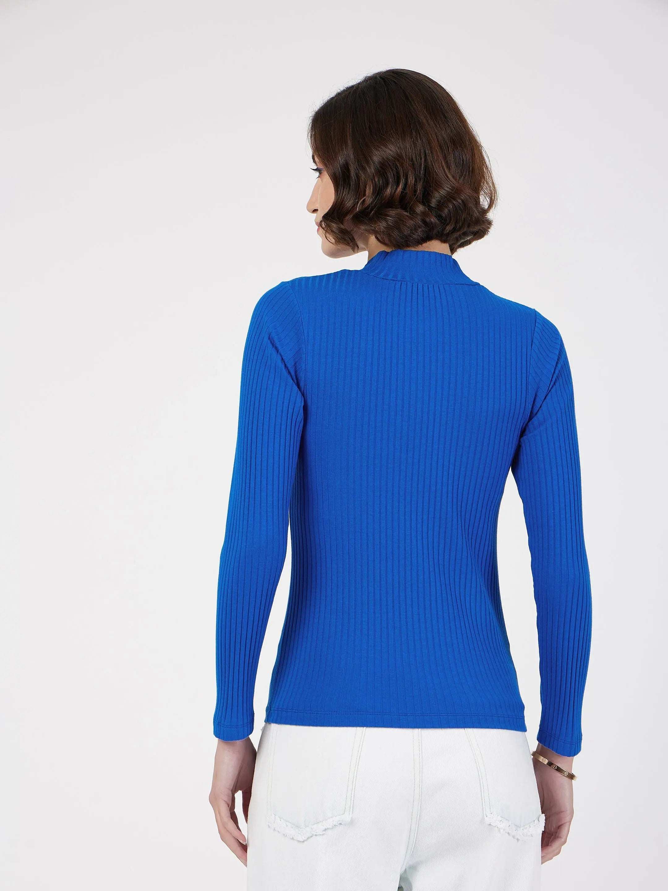 Royal Blue Ribbed Top - Western Outfits for Women Online
