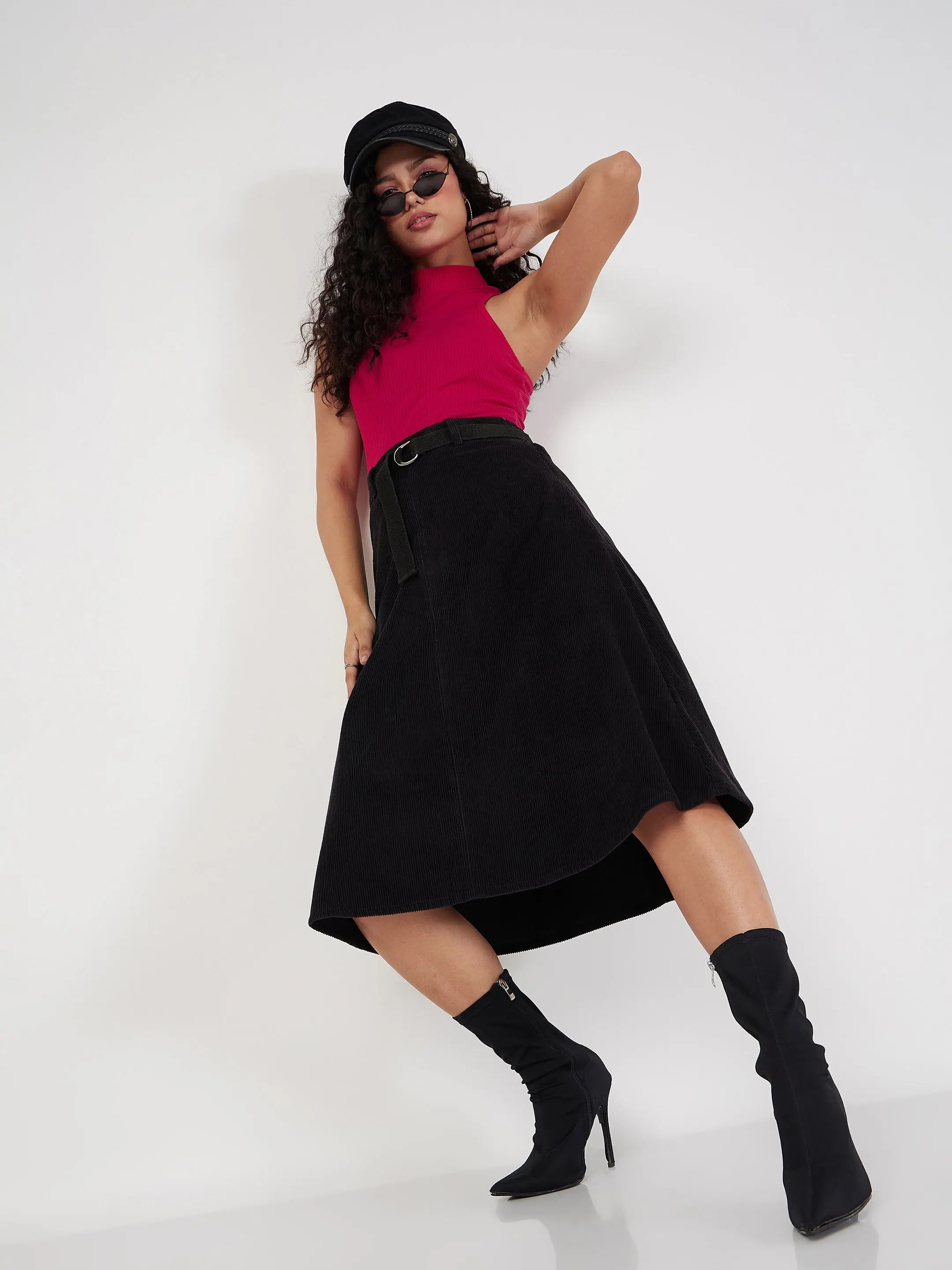 Red Rib Turtle Neck Top - Women's Sleeveless Western Wear