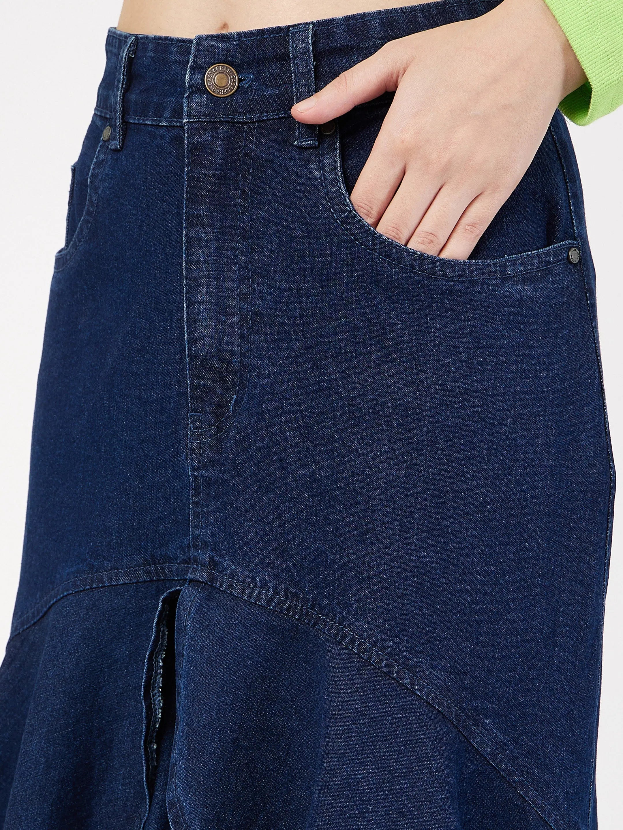 Navy Denim Ruffle Skirt - Women's Western Wear | High Low