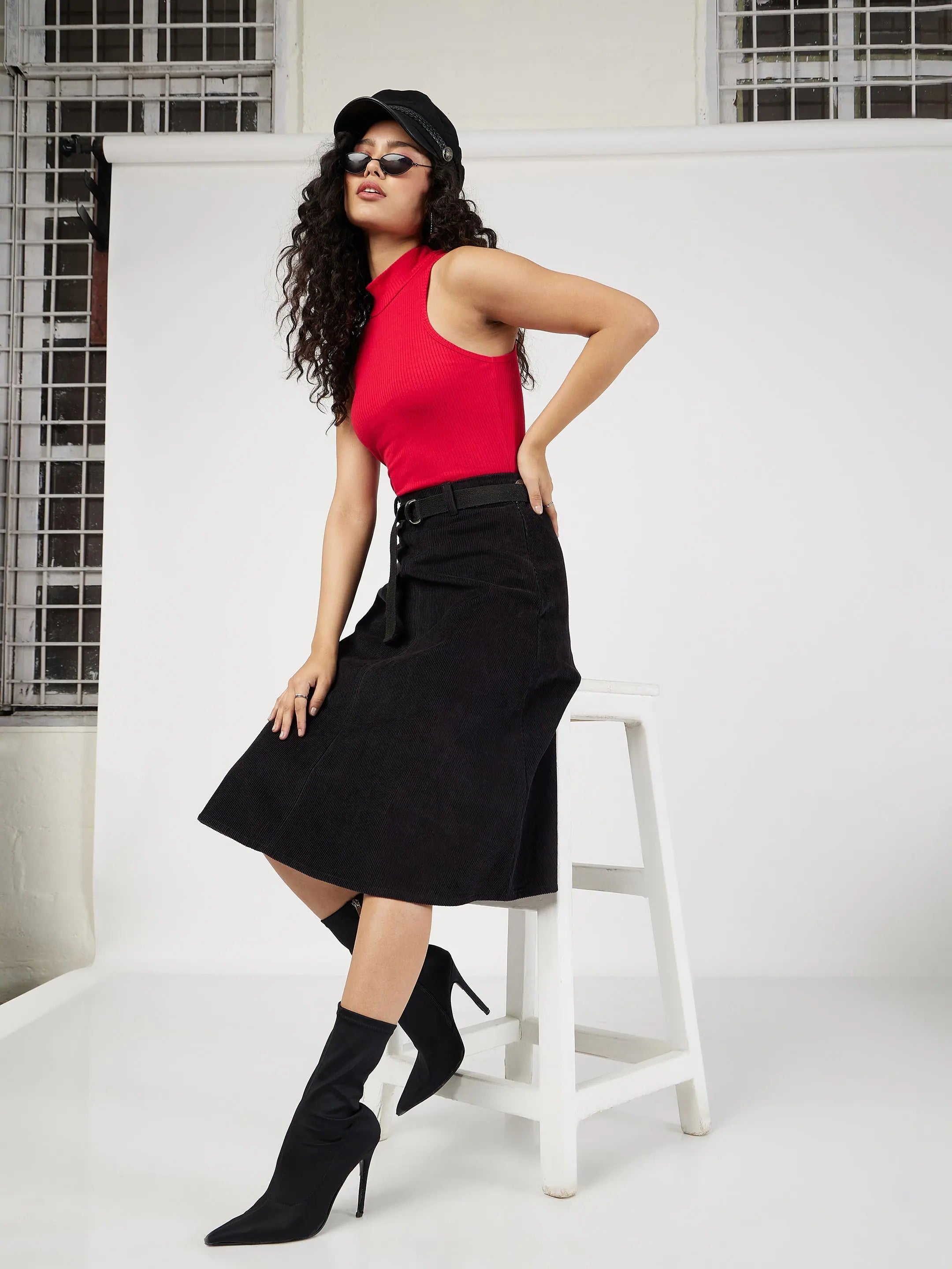 Black Corduroy A-Line Skirt - Women's Western Wear Online