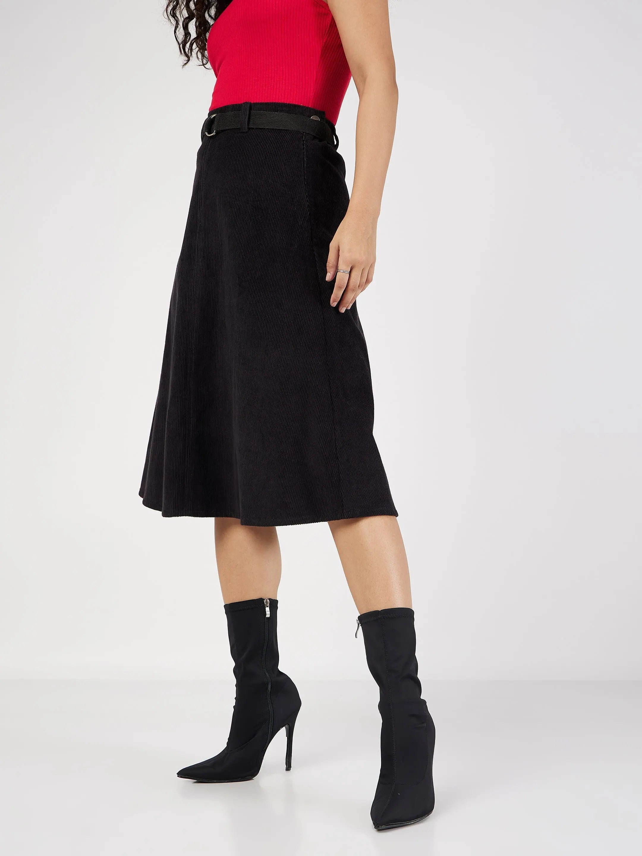 Black Corduroy A-Line Skirt - Women's Western Wear Online