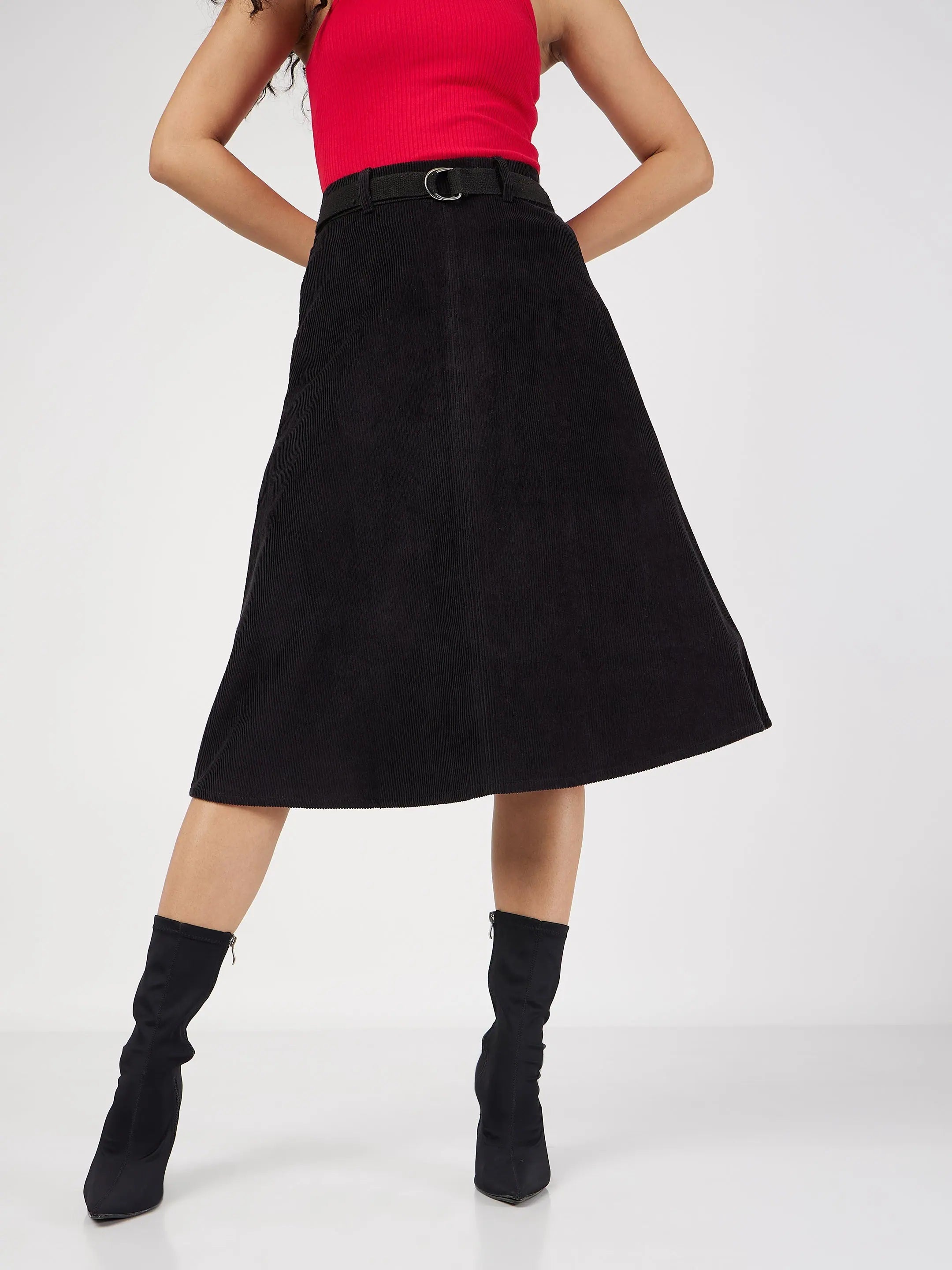 Black Corduroy A-Line Skirt - Women's Western Wear Online