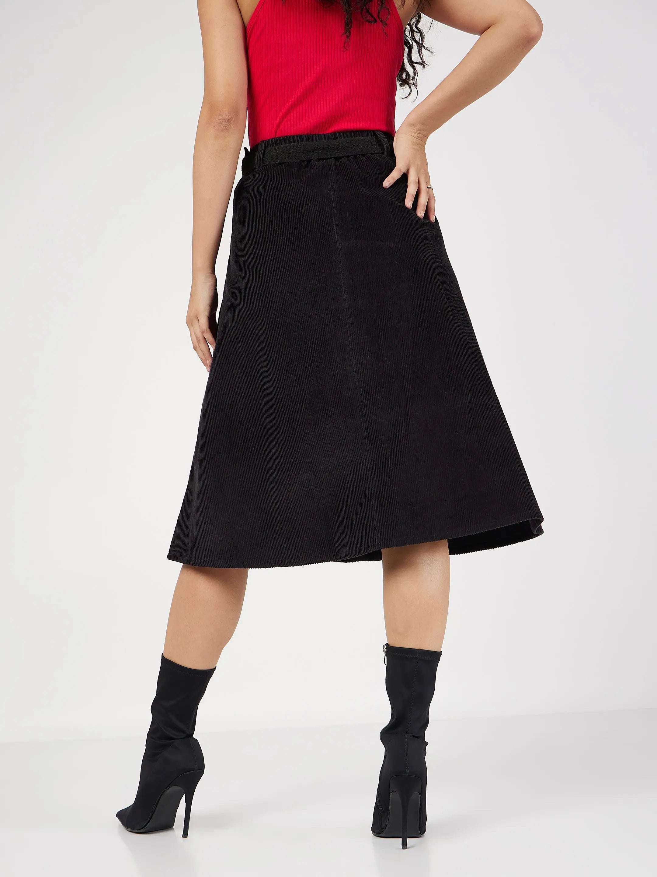 Black Corduroy A-Line Skirt - Women's Western Wear Online